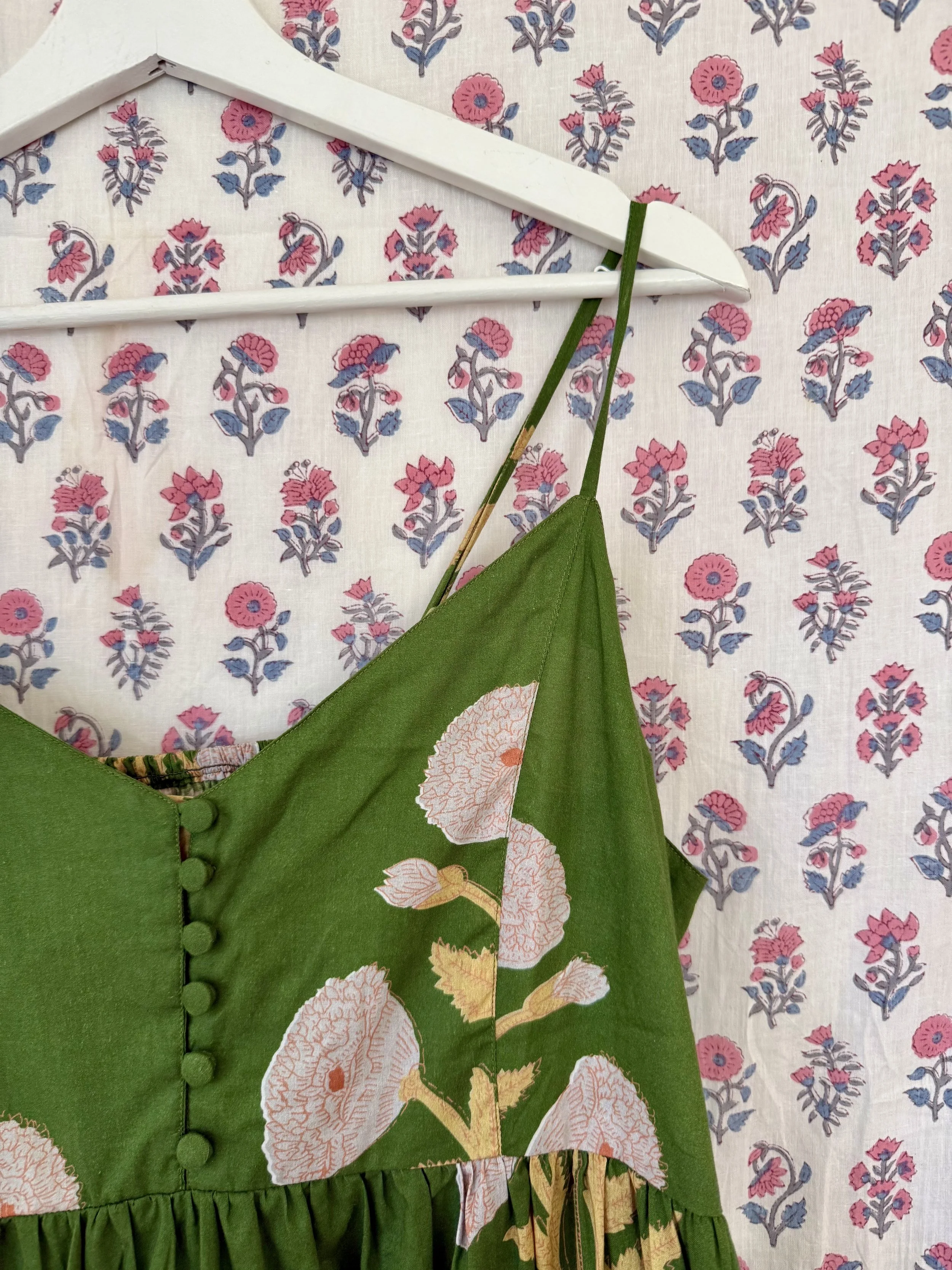 green poppy strappy dress