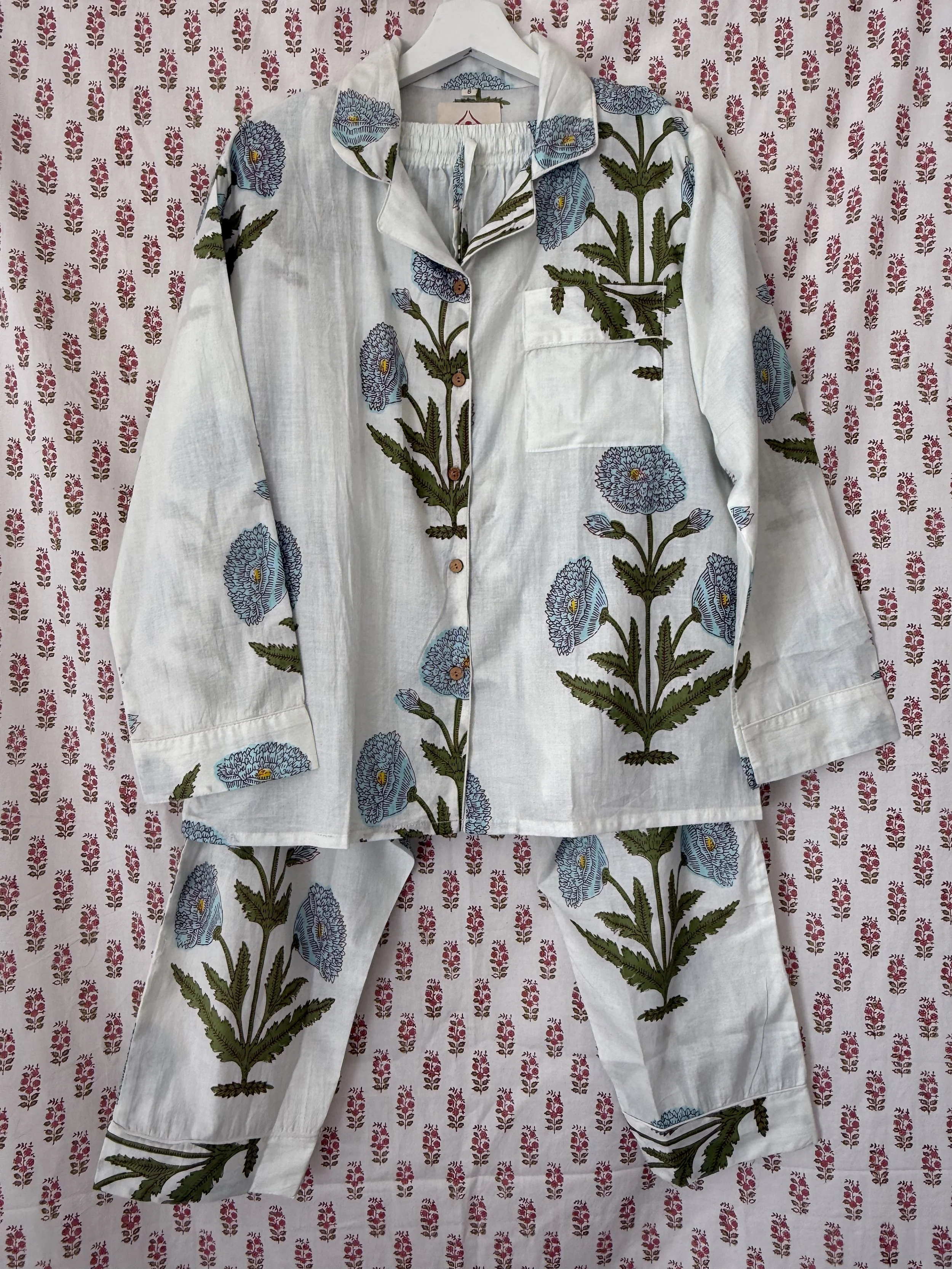 baby blue poppy pajama set