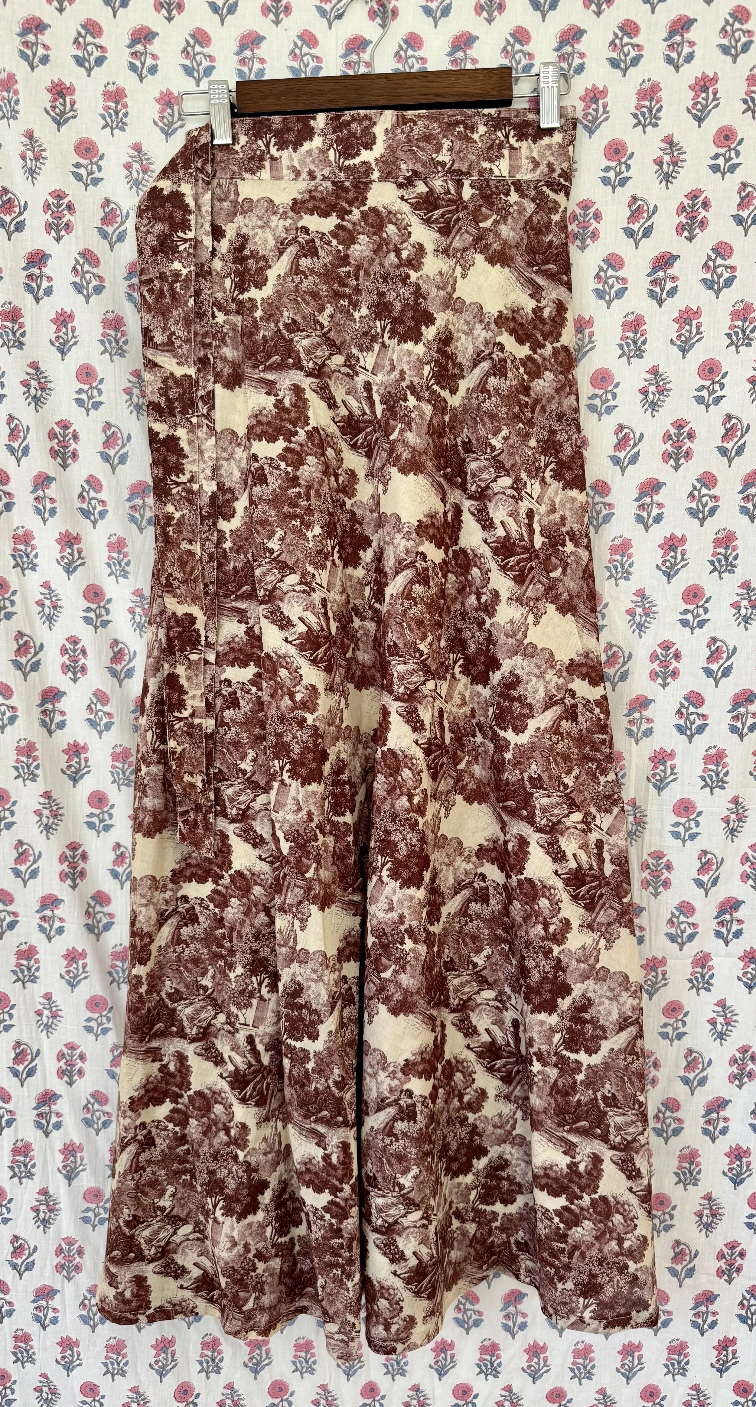 wine toile wrap skirt