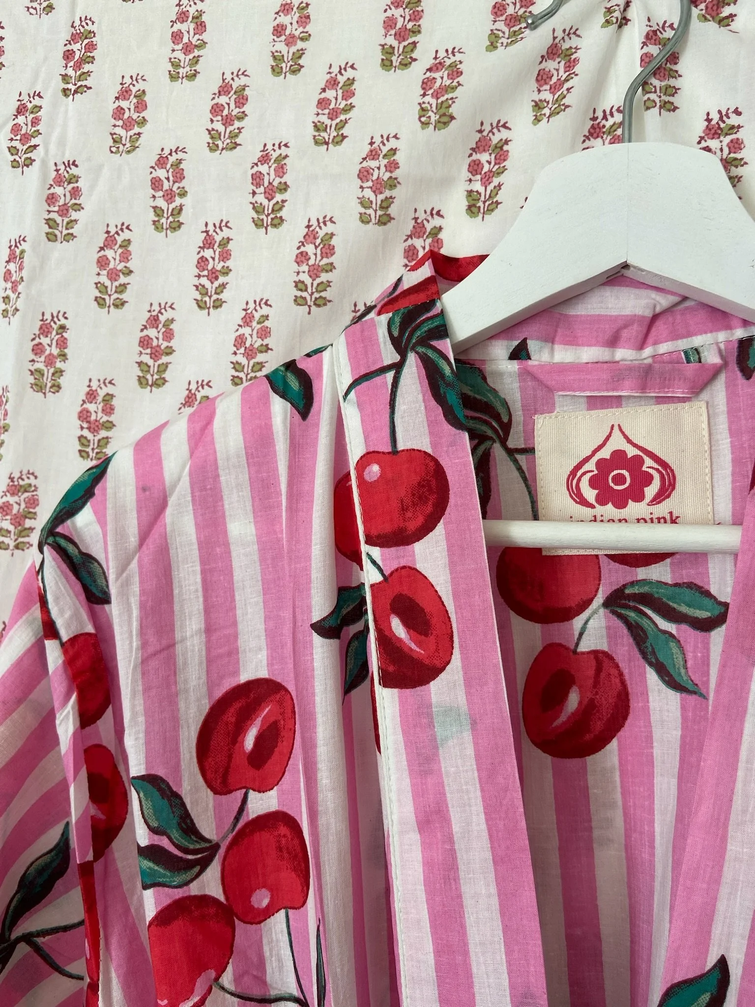 pink striped cherry kimono
