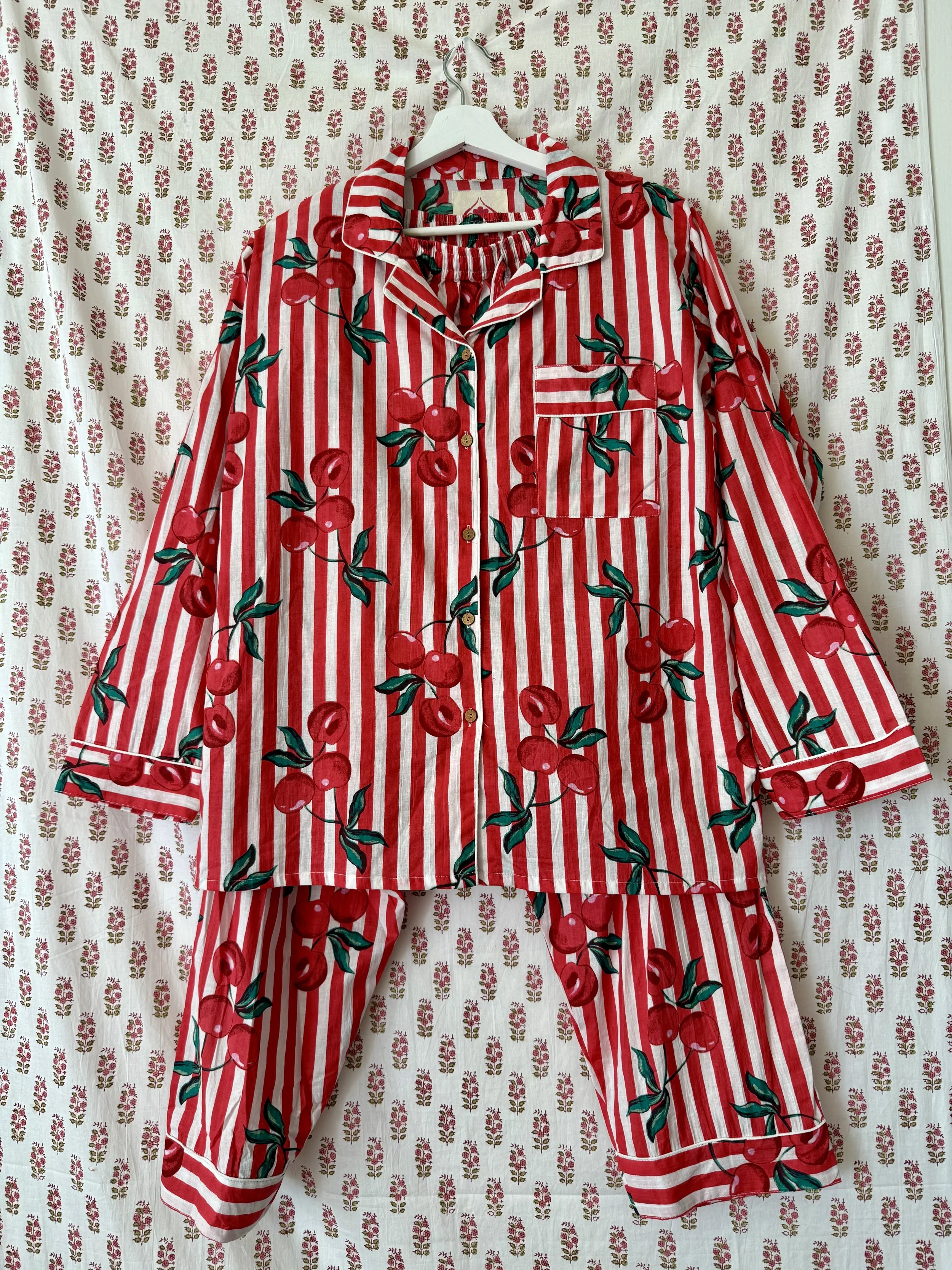 red stripe cherry  pajama set