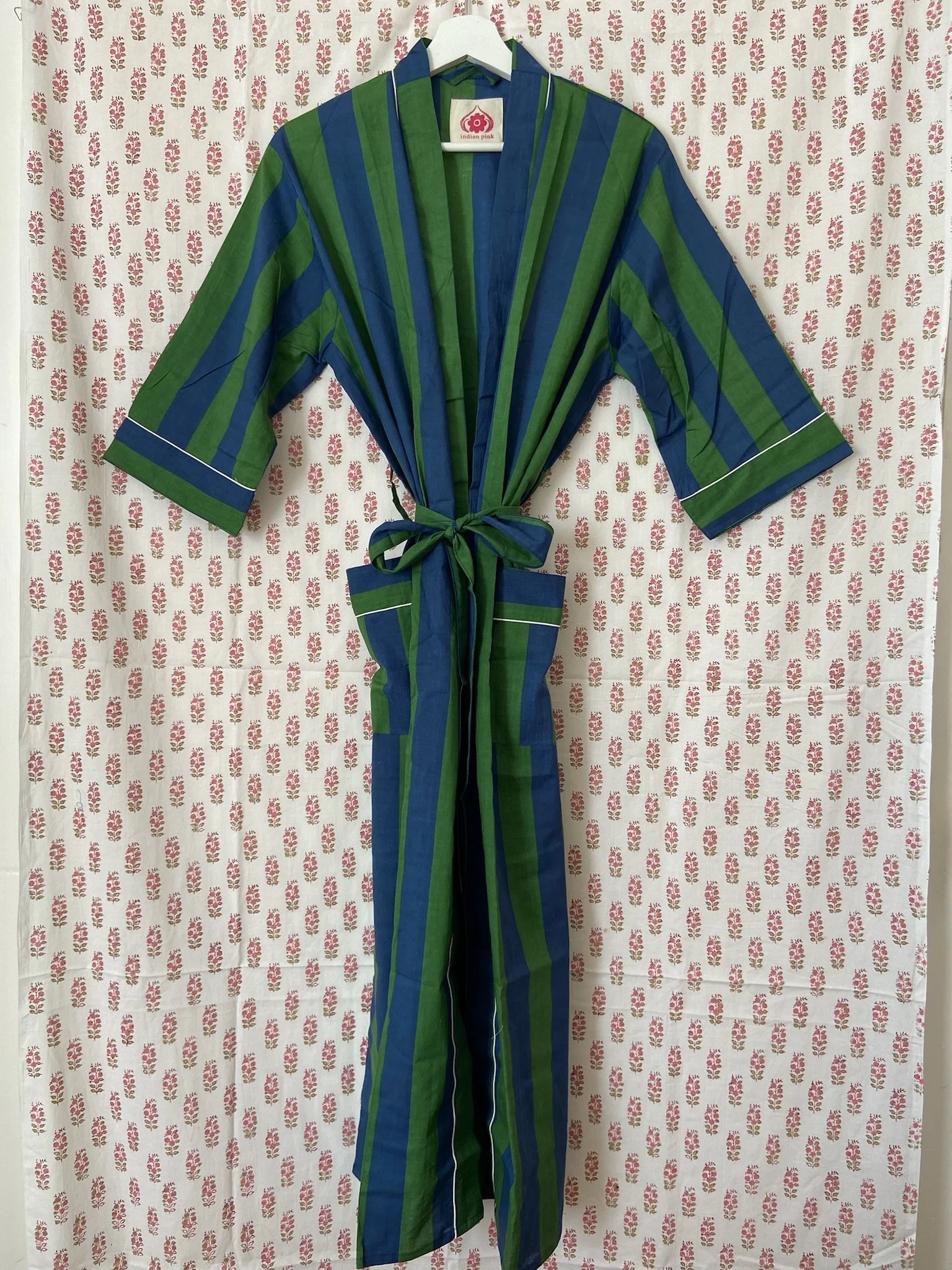 green and blue striped kimono