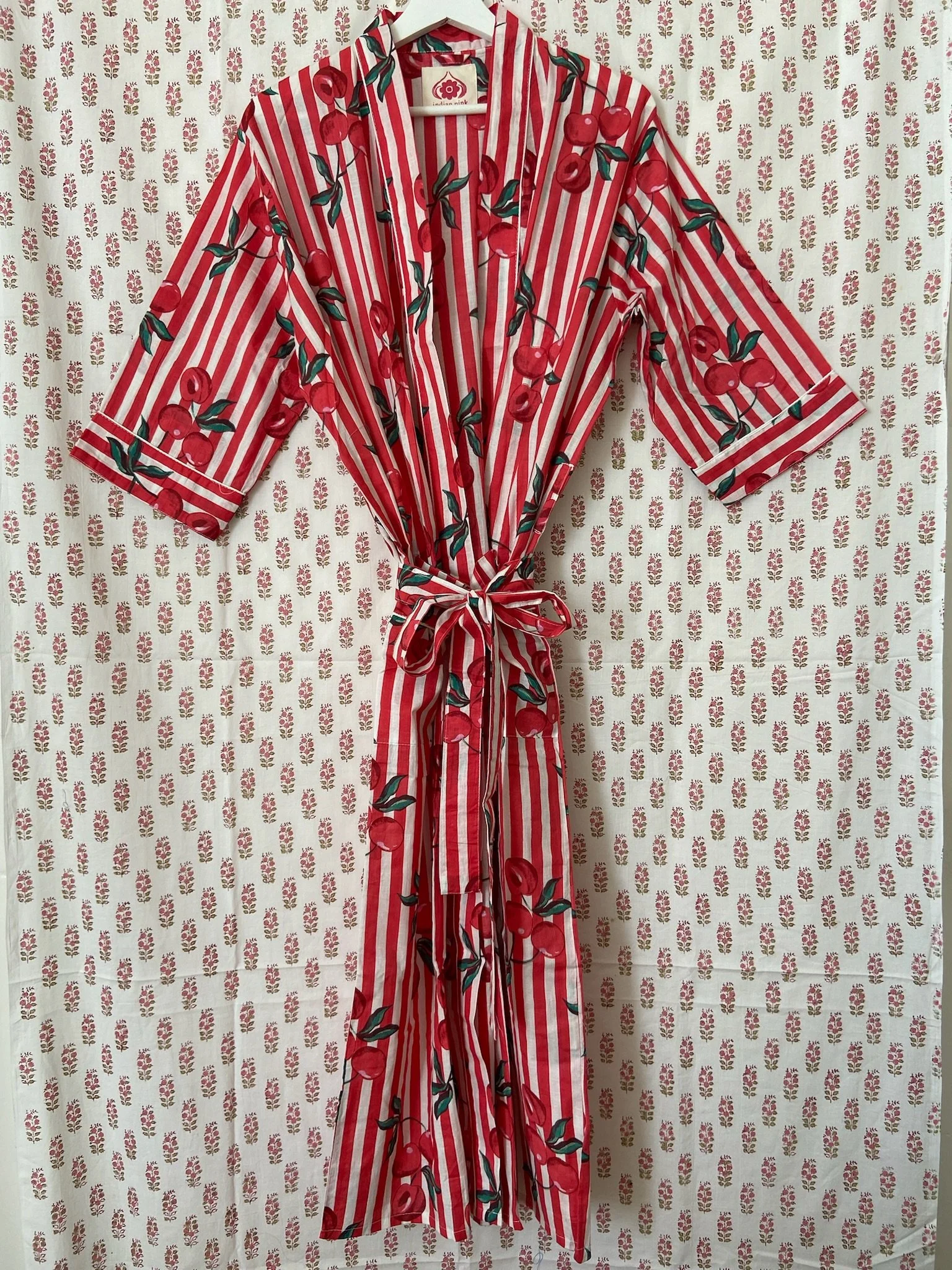 red striped cherry kimono