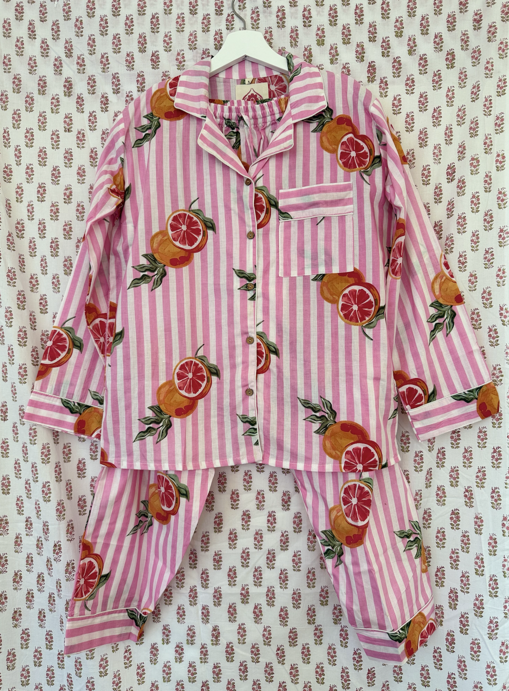 Italian summer pink striped pajamas