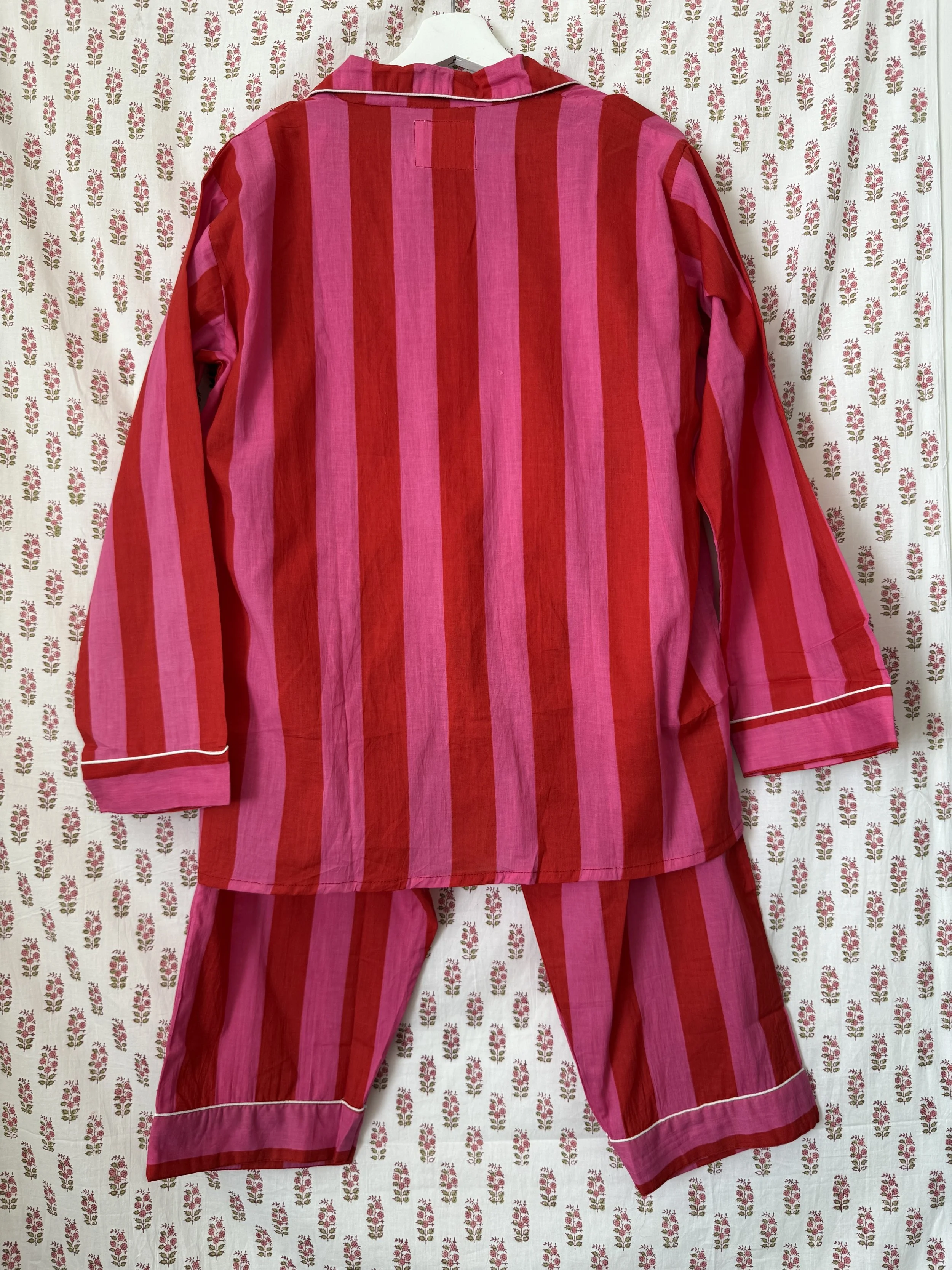 pink and red stripe pajama set