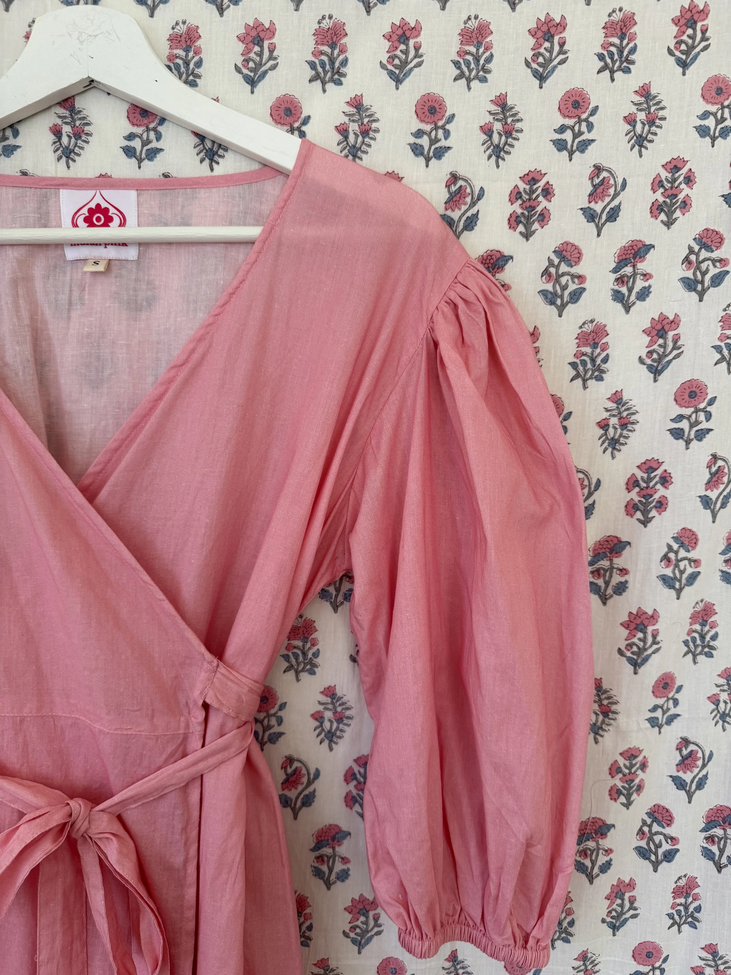 pink wrap dress