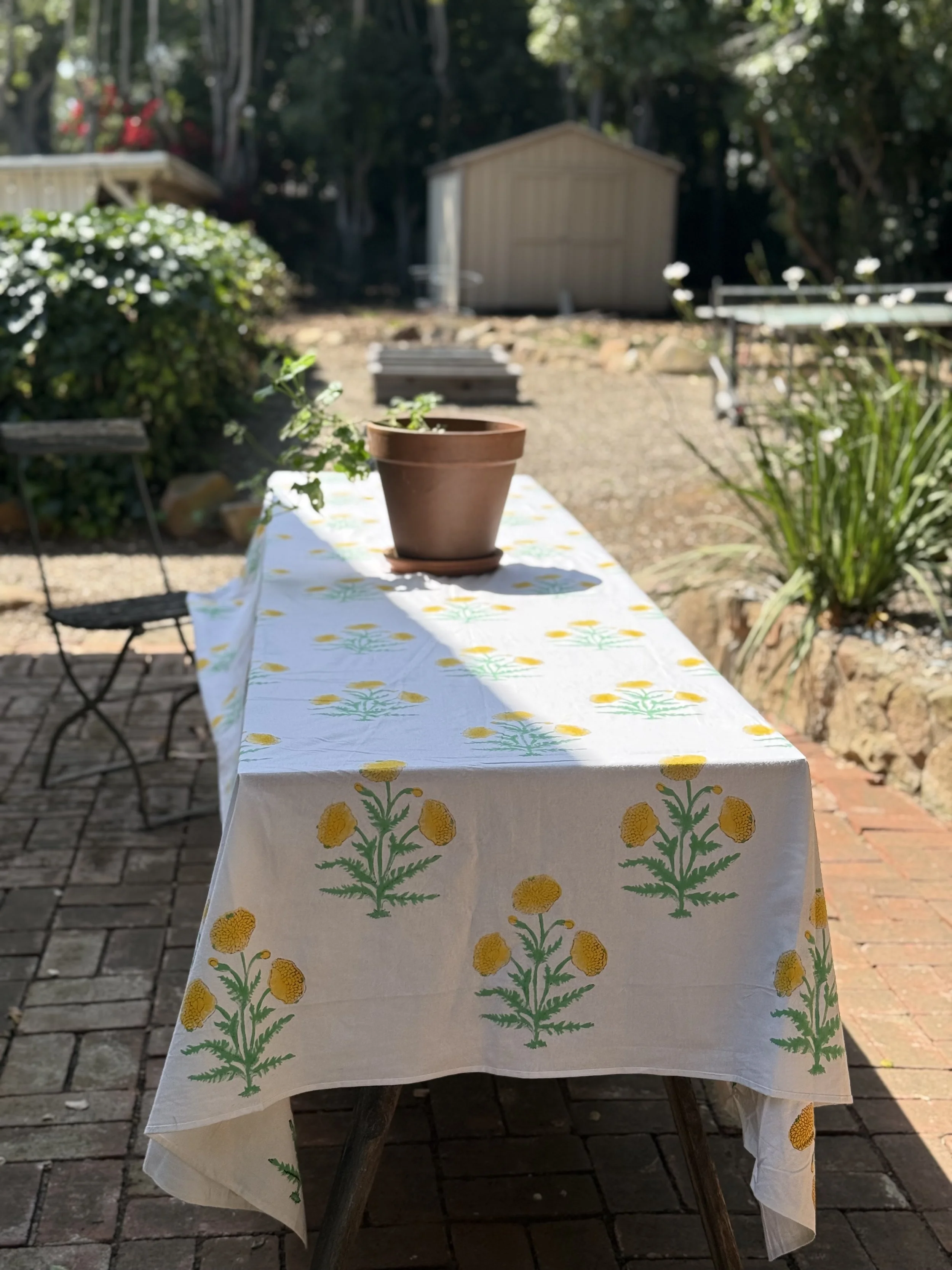 yellow poppy blockprinted tablecloth