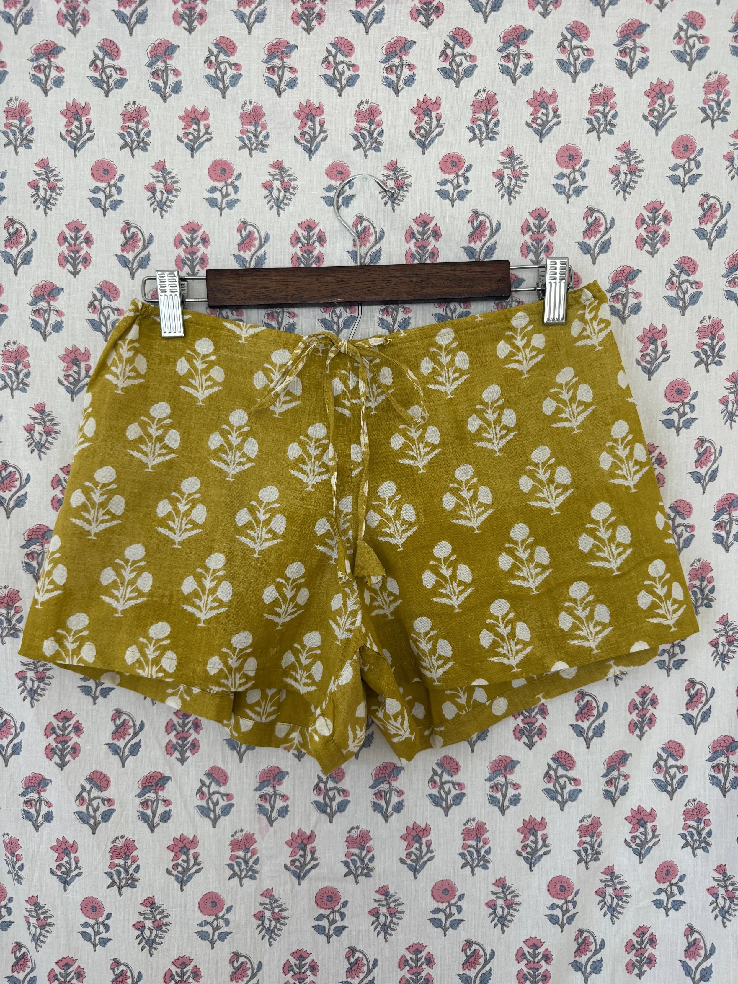 mustard drawstring girlie shorts