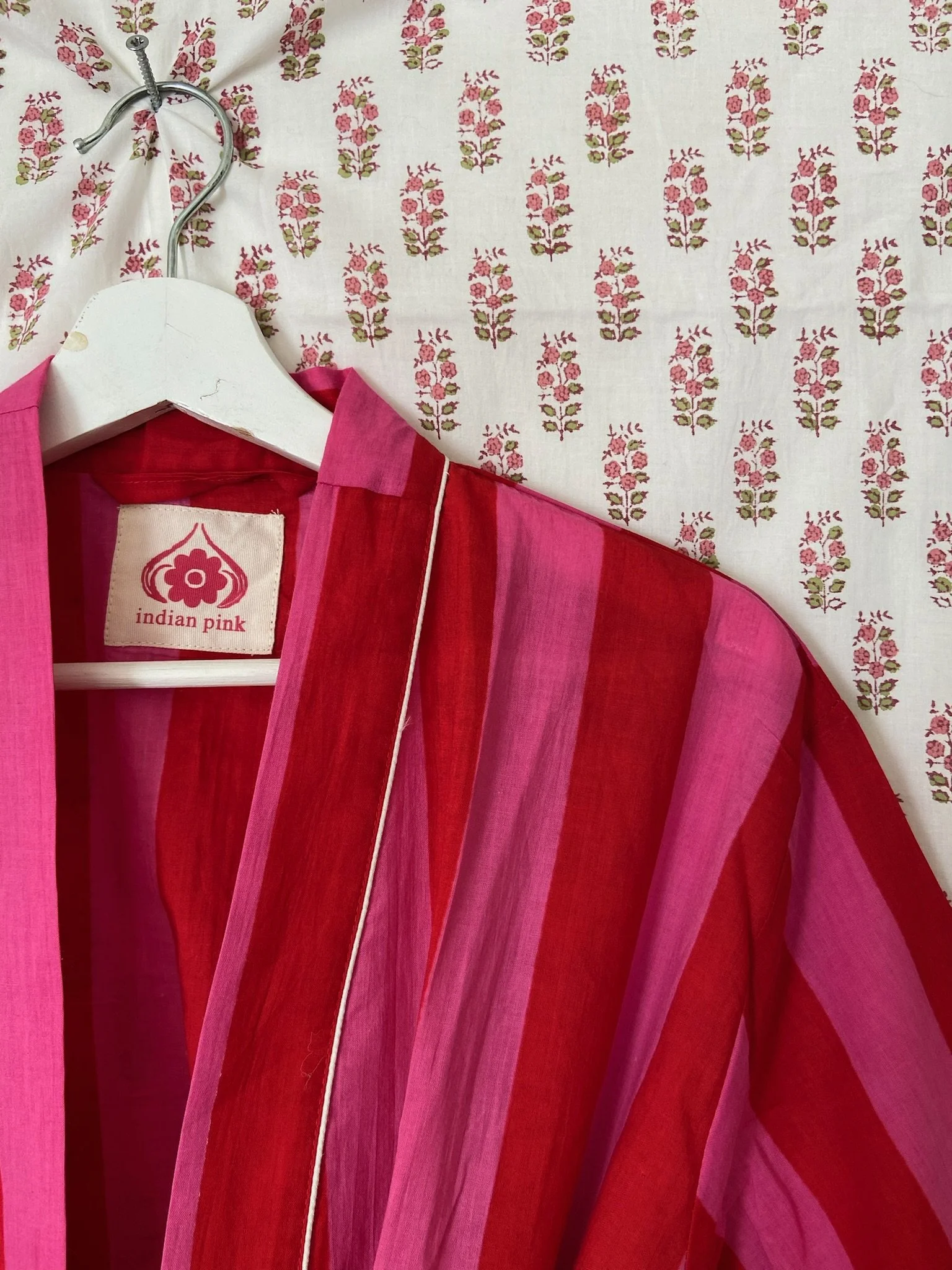 pink and red striped kimono