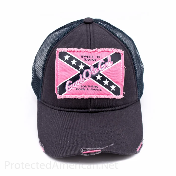 Pink Confederate Flag Girls Frayed Trucker Hat
