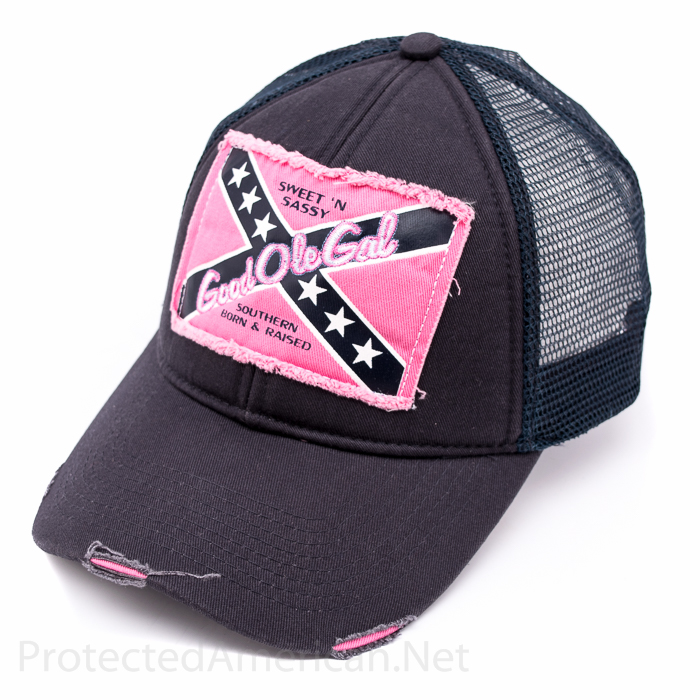Pink Confederate Flag Girls Frayed Trucker Hat