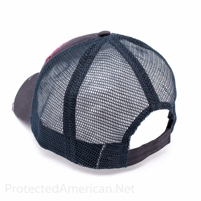 Pink Confederate Flag Girls Frayed Trucker Hat