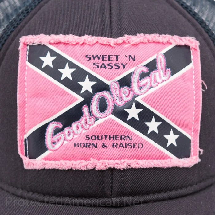 Pink Confederate Flag Girls Frayed Trucker Hat