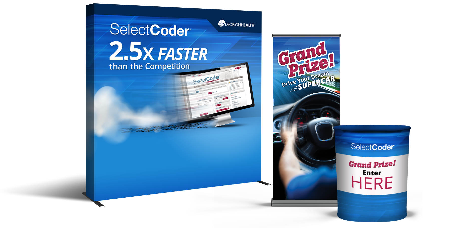  &nbsp;I was given some key points about SelectCoder, one of them being that it was 2.5x faster than any of the competitors out on the market. I focused on that message when conceptualizing the art. 