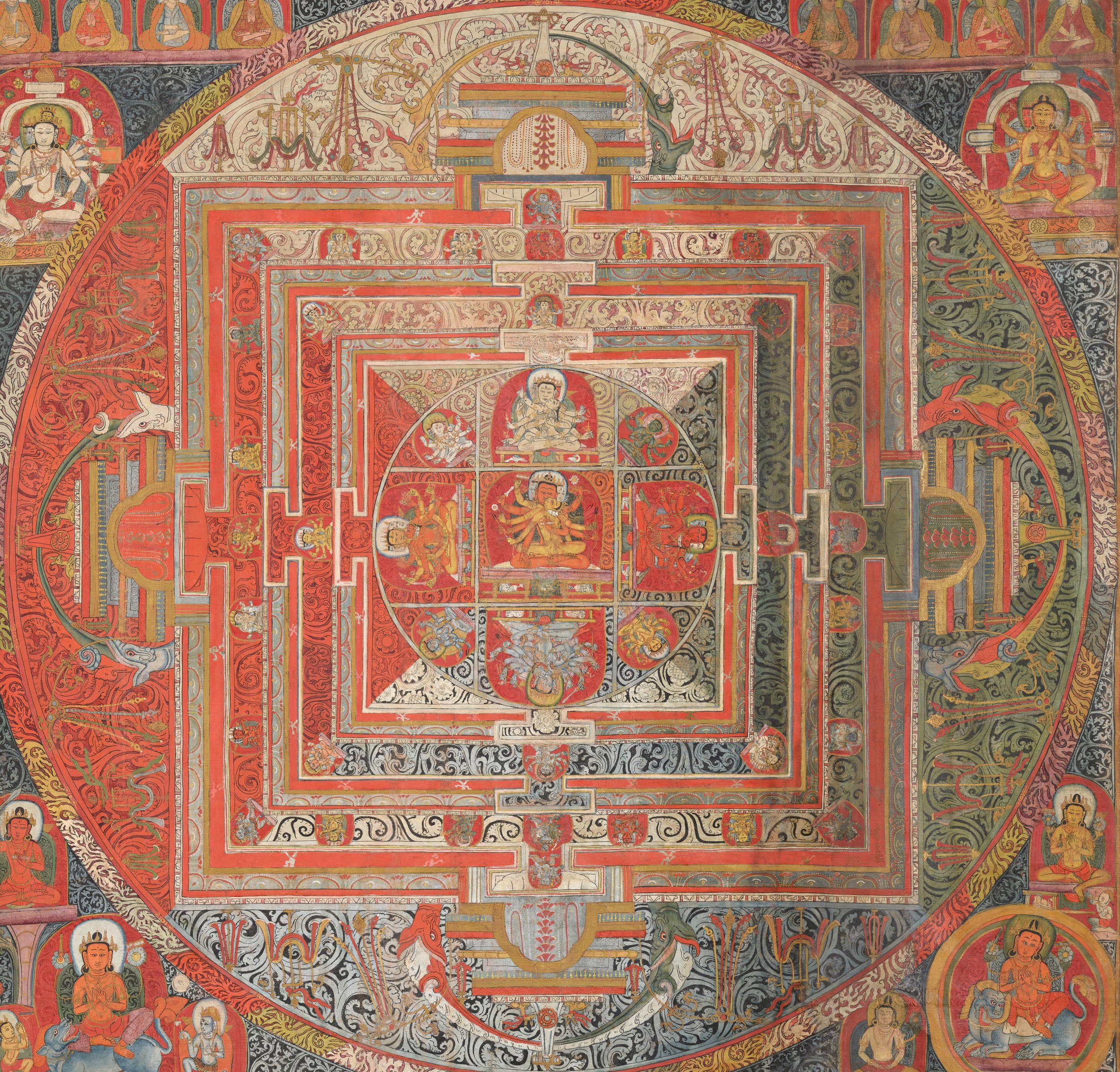Manjuvajramandala with 43 deities, from Tibet. Tempera on cotton. {{ PD-US }}