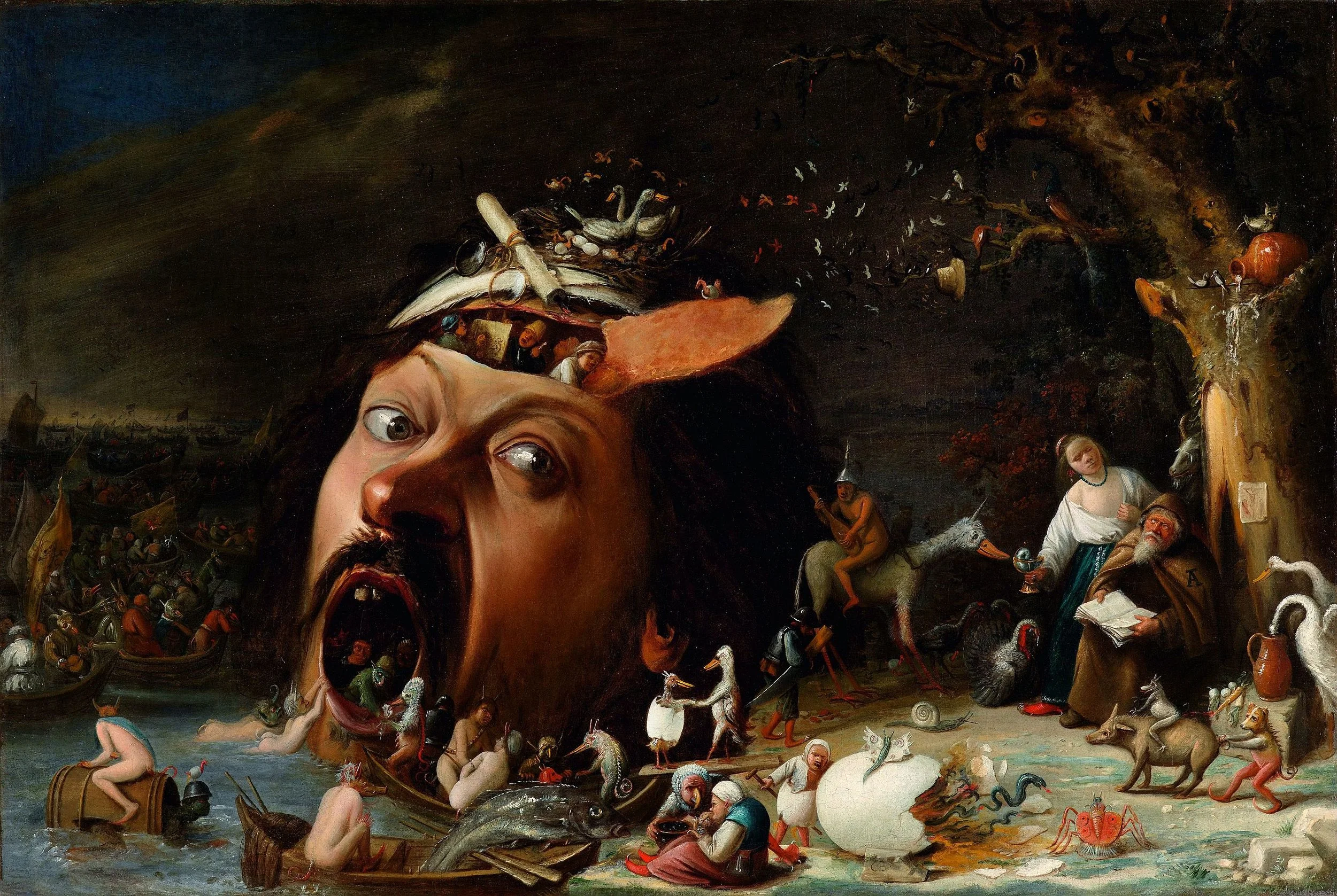 Joos van Craesbeeck (c. 1605/1606-c. 1660), The Temptation of Saint Anthony (c. 1650), oil on canvas, 78 x 116 cm. Staatliche Kunsthalle Karlsruhe. Wikimedia Commons. 