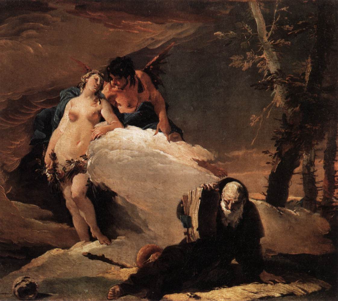 Giovanni Battista Tiepolo (1696-1770), The Temptation of Saint Anthony (c. 1740), oil on canvas, 40 x 47 cm. Pinocoteca di Brera, Milan. Wikimedia Commons. 