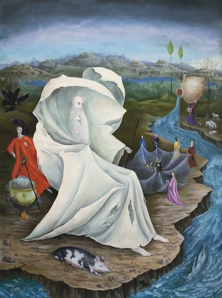 Leonora Carrington (1917-2011), The Temptation of St. Anthony (1947), oil on canvas, 122 x 91 cm. Copyright Leonora Carrington, Fair Use. 