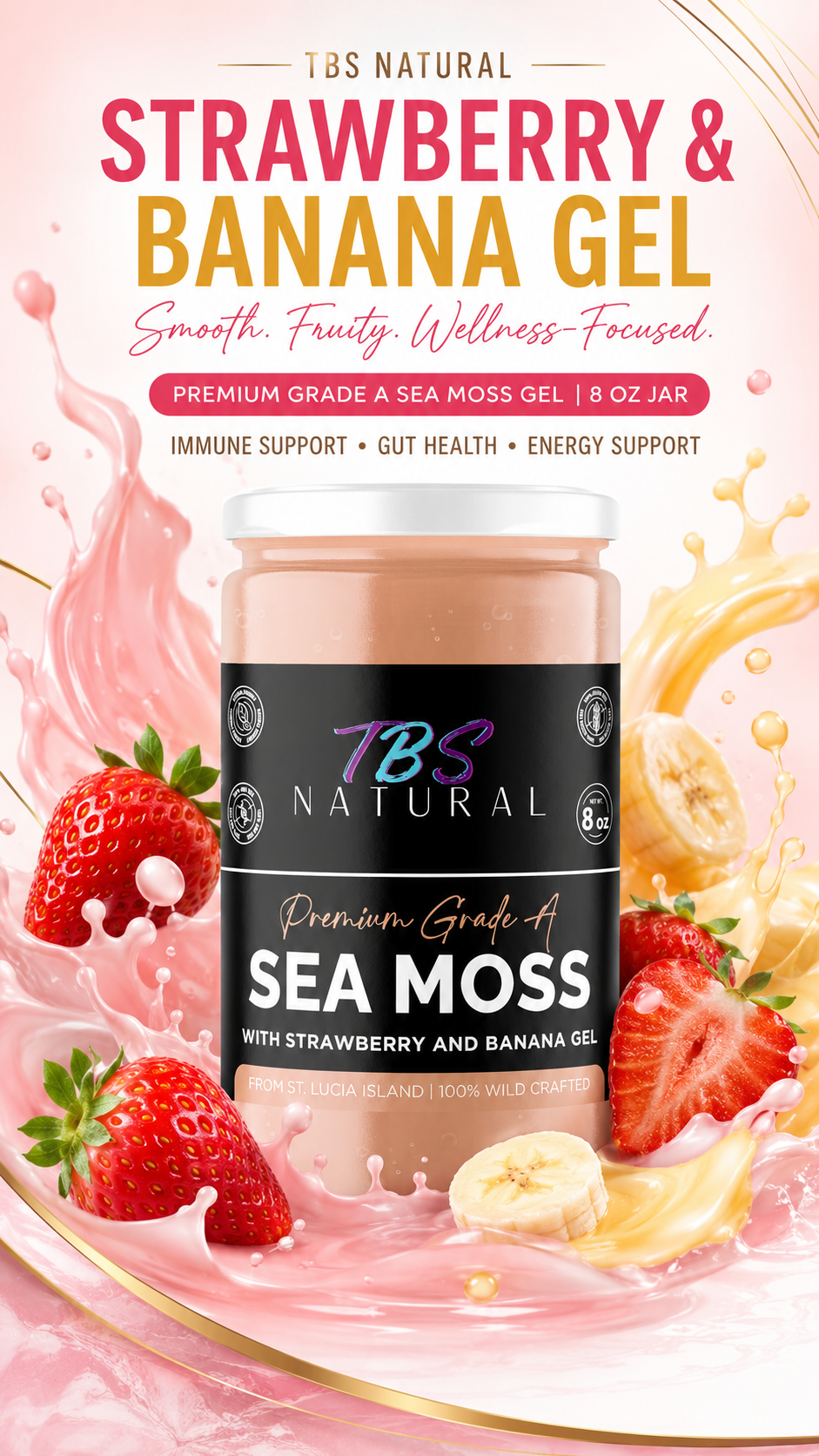 Strawberry Banana Seamoss Gel | 8 oz Jar