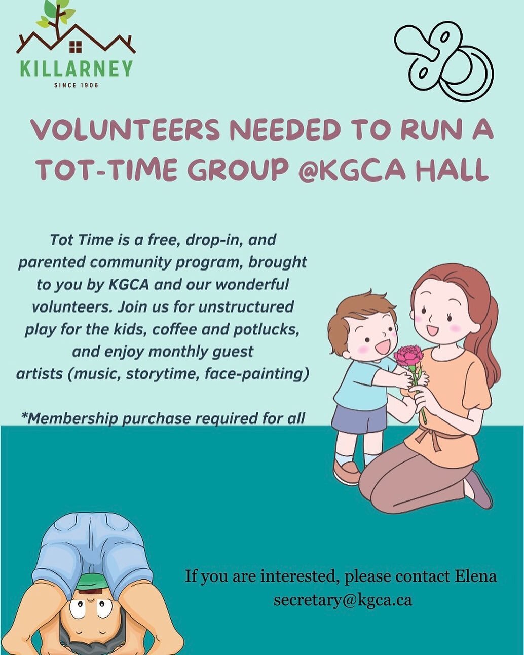 We&rsquo;re starting up our tot-time again! We just need 1-2 more volunteers to officially start running. Email secretary@kgca.ca if you&rsquo;re interested in volunteering with the KGCA!