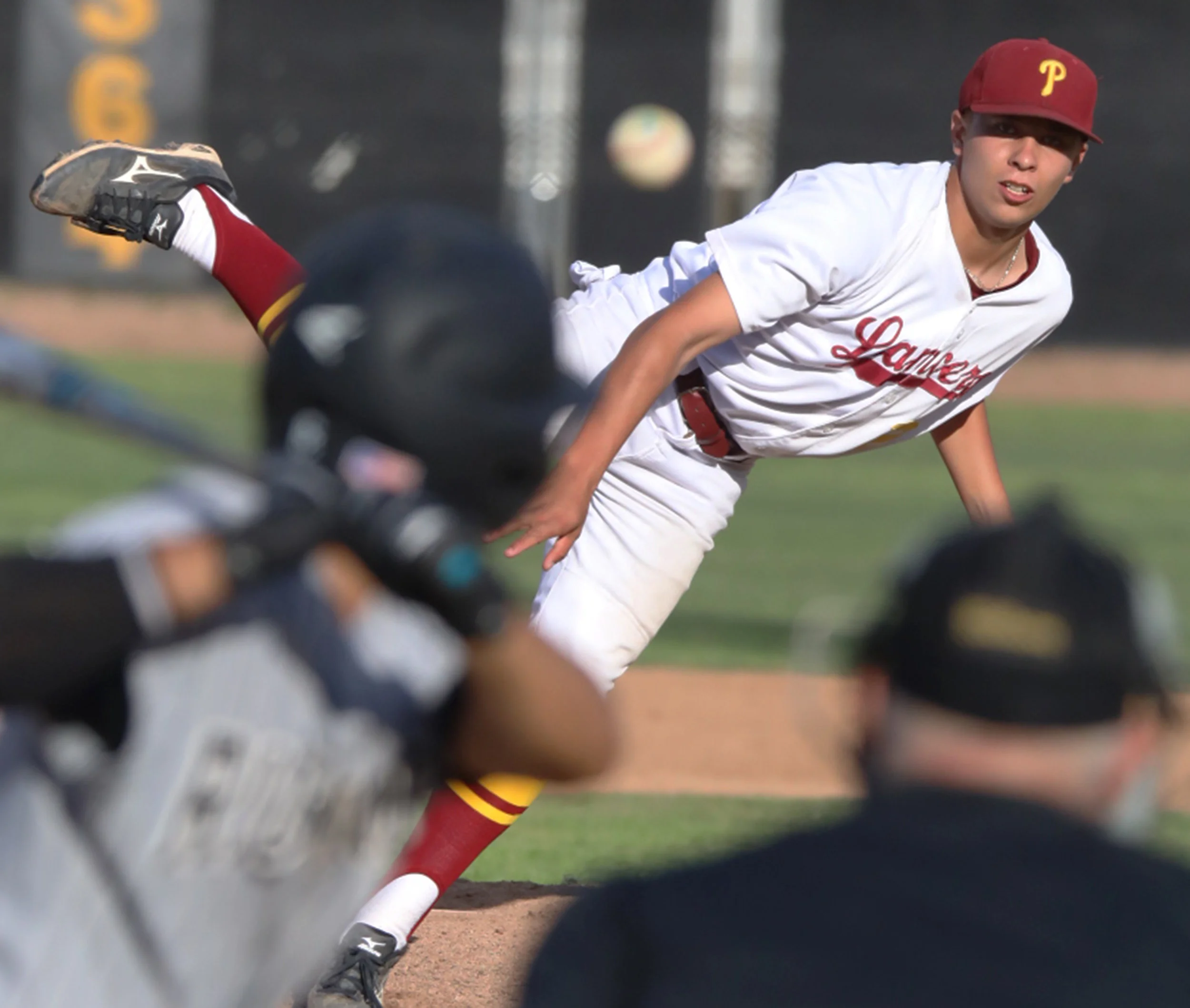 Michael Watkins/ Courier Sergio Valenzuela of PCC pitchs to close the game during the Lancers 10-4 win against Rio Hondo College at home on Thursday April 6, 2017.