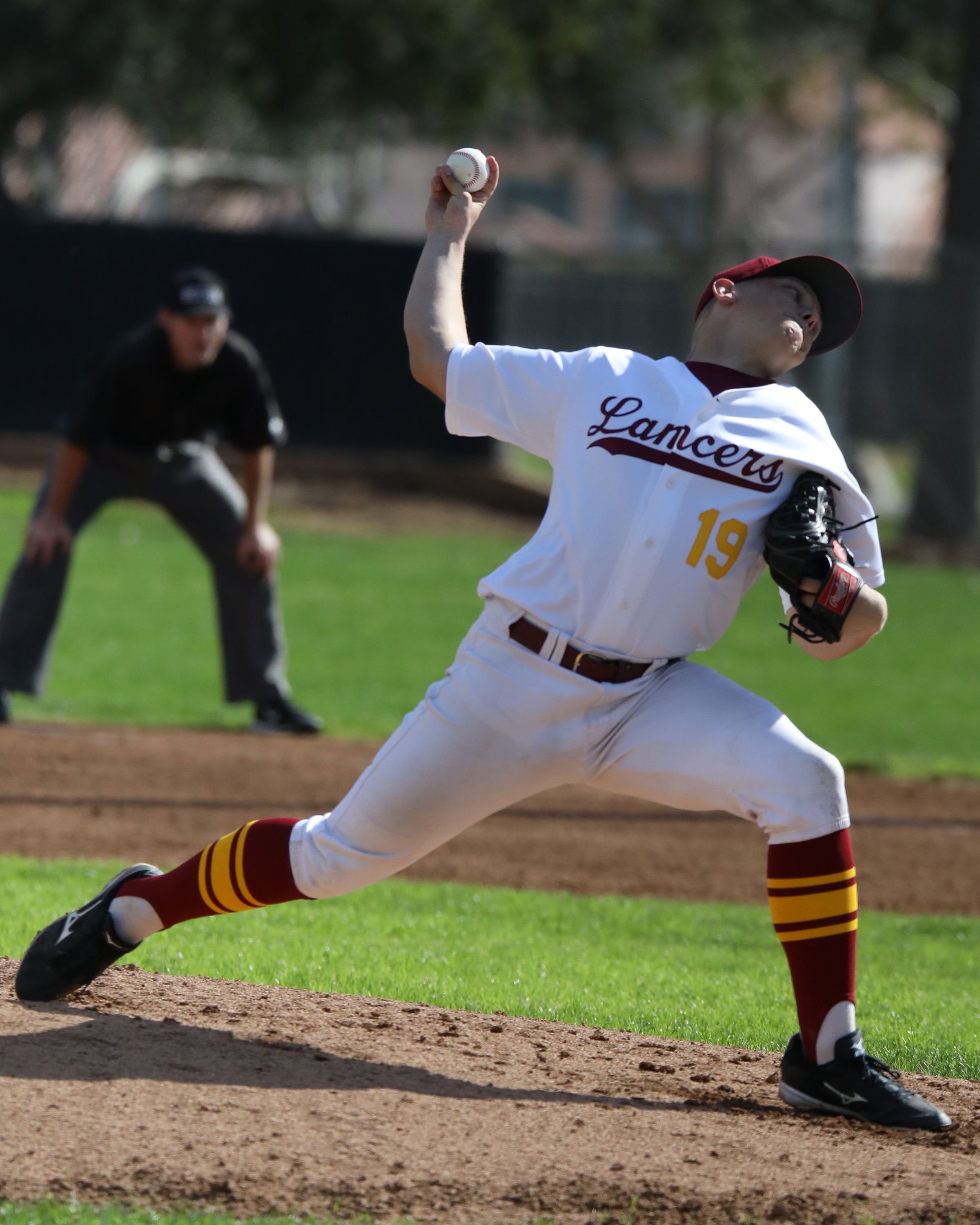 Michael Watkins/ Courier Race Gardner delivers during the second inning during the Lancers 3-2 win over Cerro Coso College on Wednesday Feb. 22, 2017.
