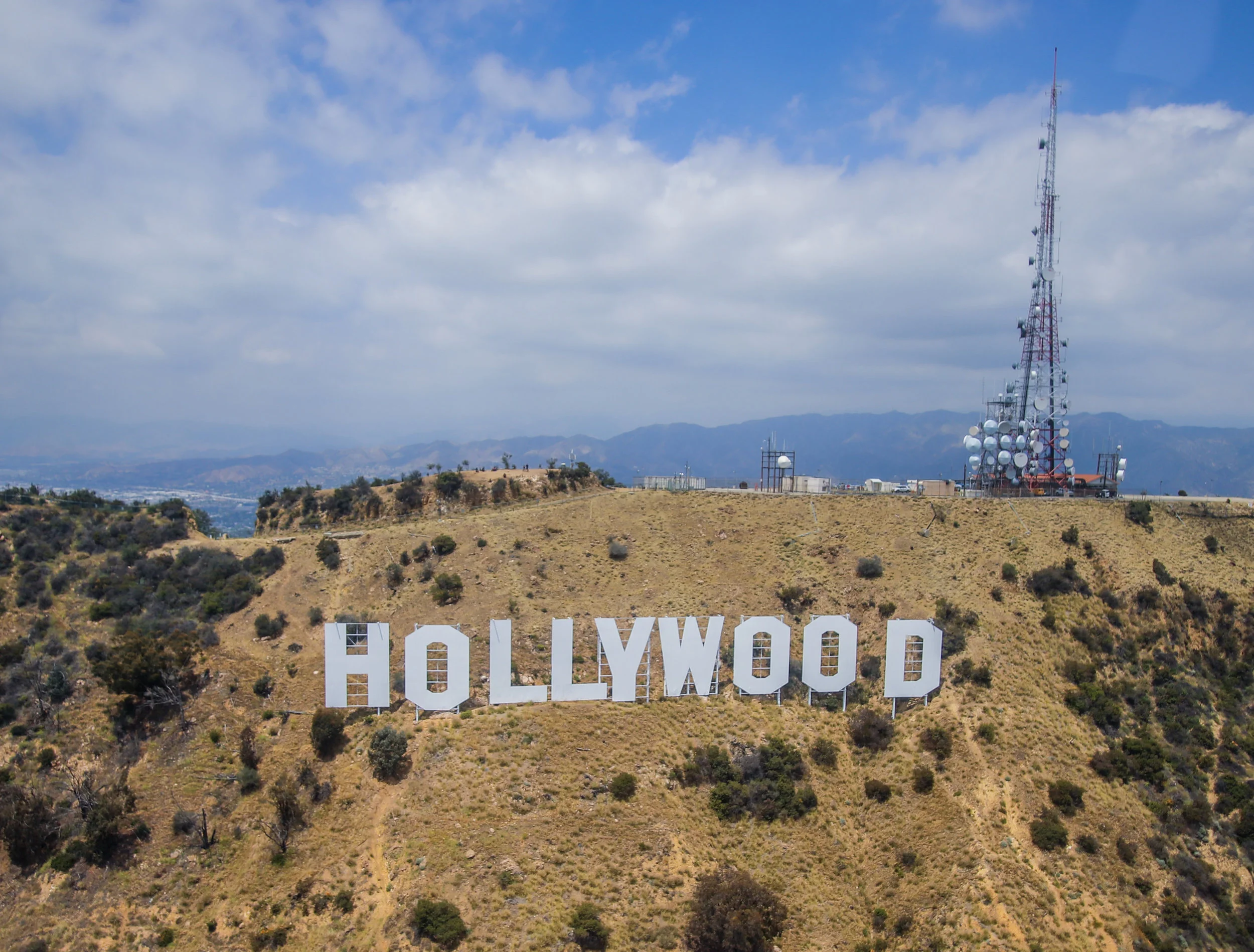 Michael Watkins/ Courier The Hollywood Sign as seen from “Air 3” LAPD helicopter on May 32, 2018 in Los Angeles Calif.
