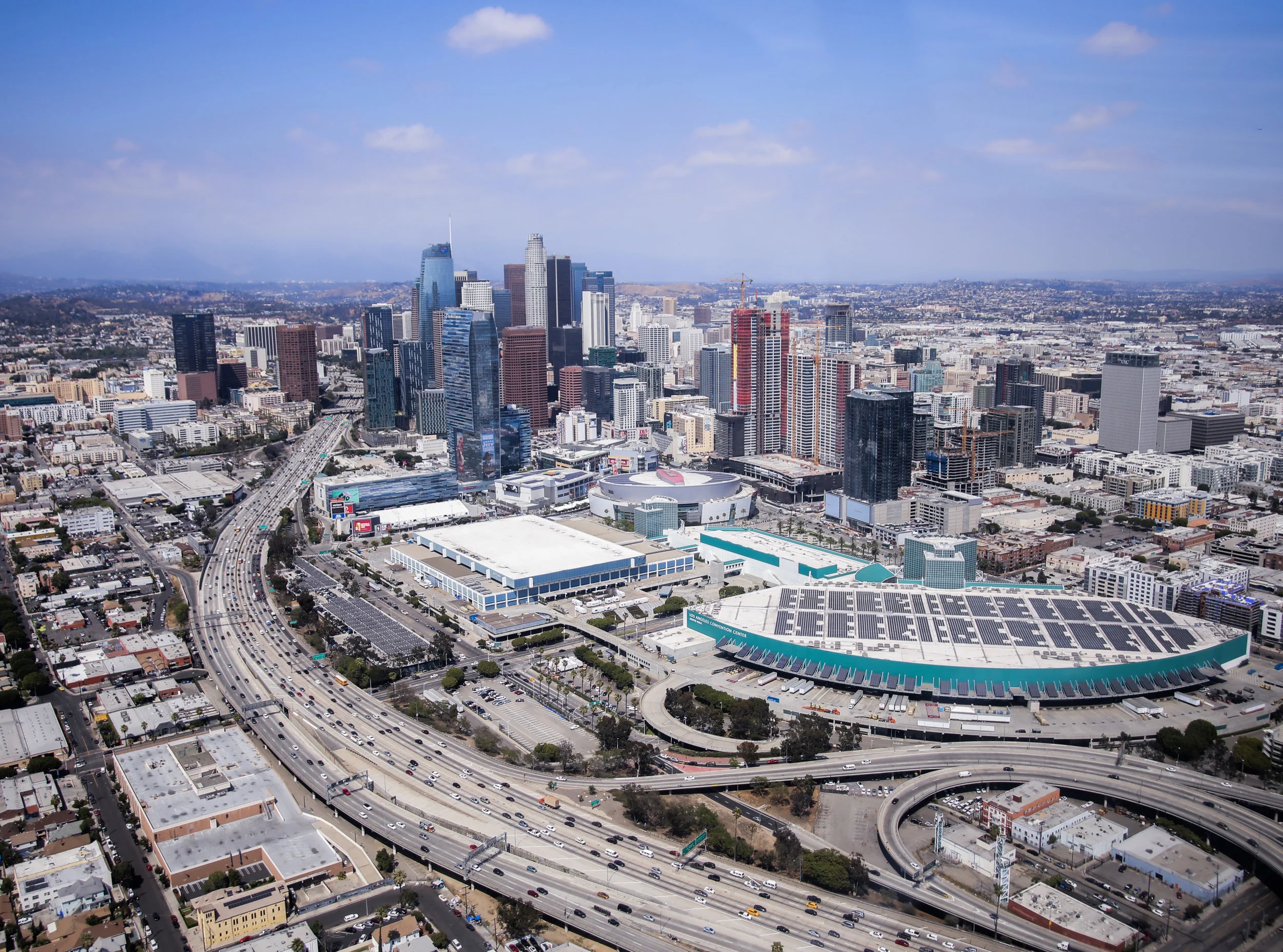 Michael Watkins/ Courier Downtown Los Angeles as seen from “Air 3” LAPD helicopter on May 32, 2018 in Los Angeles Calif.