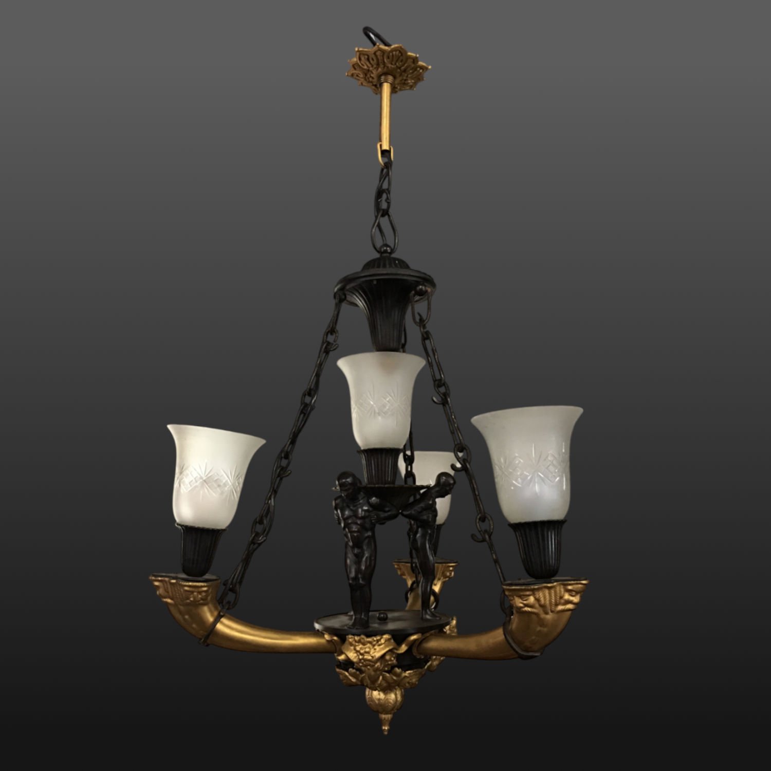 Three Arm Gilt Bronze Argand Lamp