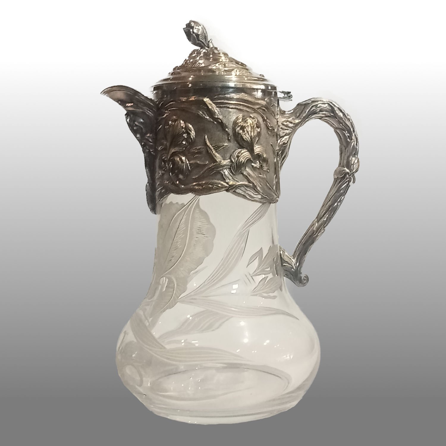 Silver Top Glass Claret Jug