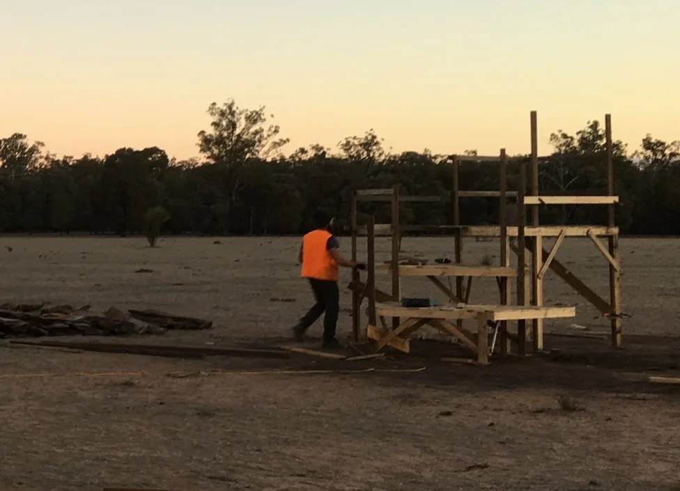 5pm: James gathers the last of the tools. Four platforms up, just two to go.