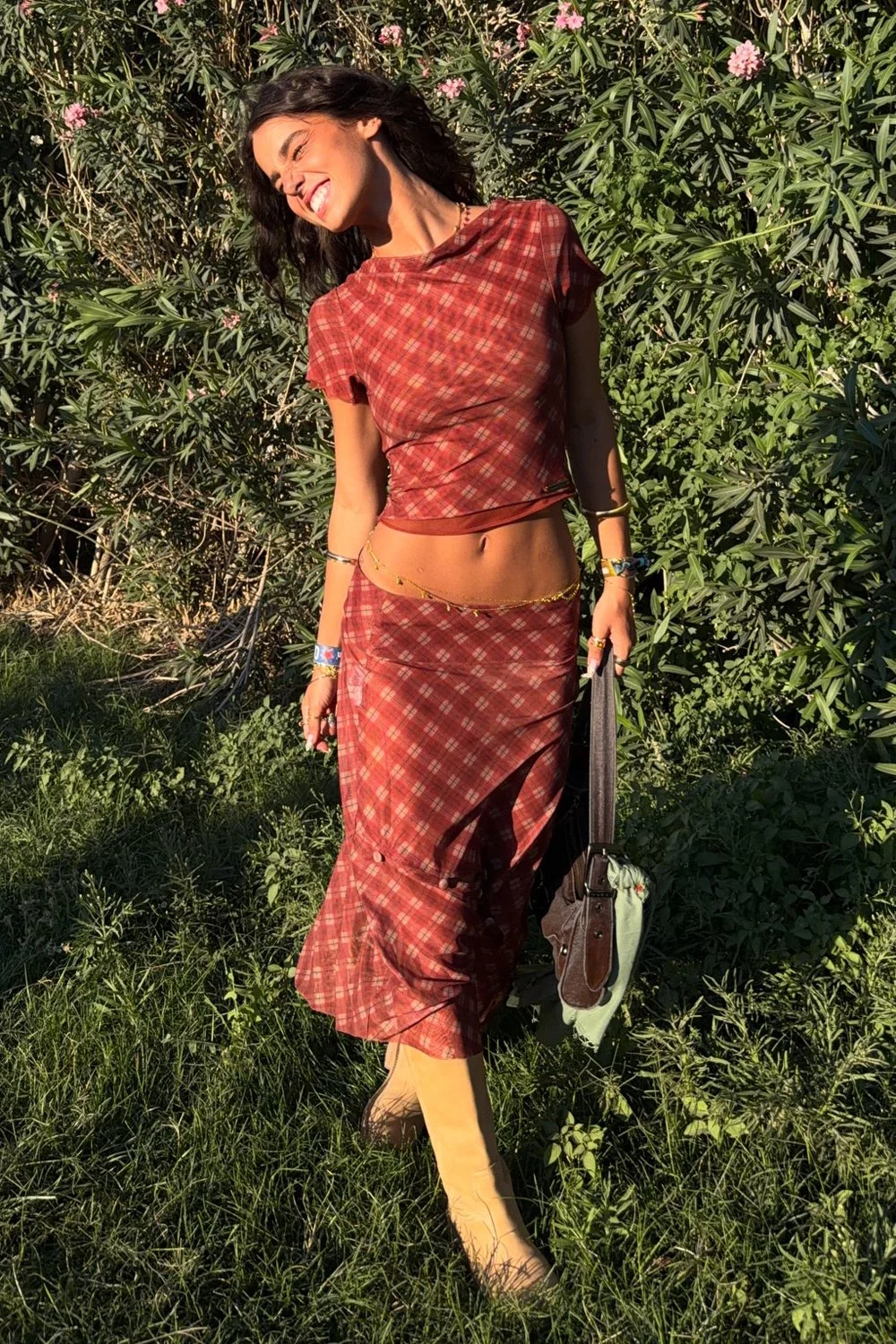 @sofiamuse in House of Sunny Retro Check Mesh Skirt