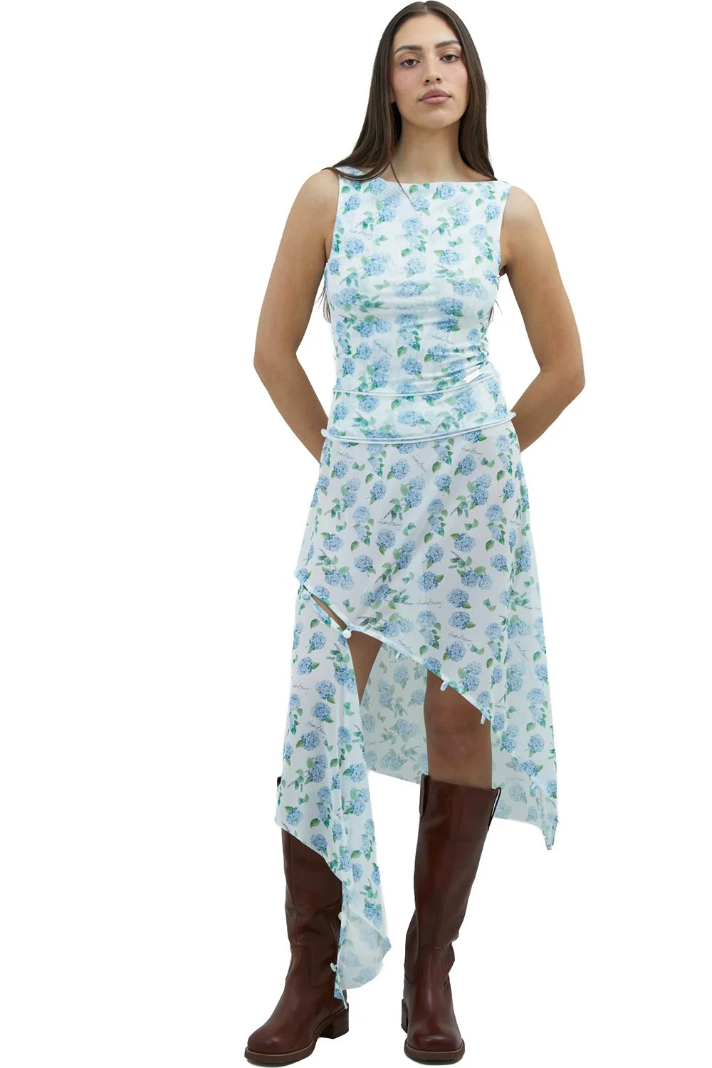 House of Sunny Hydrangea Asymmetric Mesh Skirt