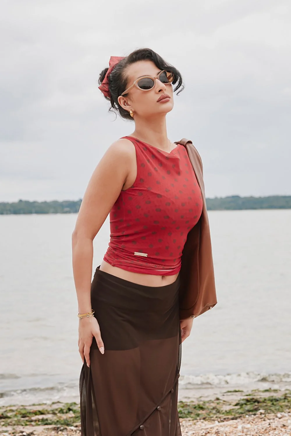 House of Sunny Double Layer Polka Dot Mesh Vest