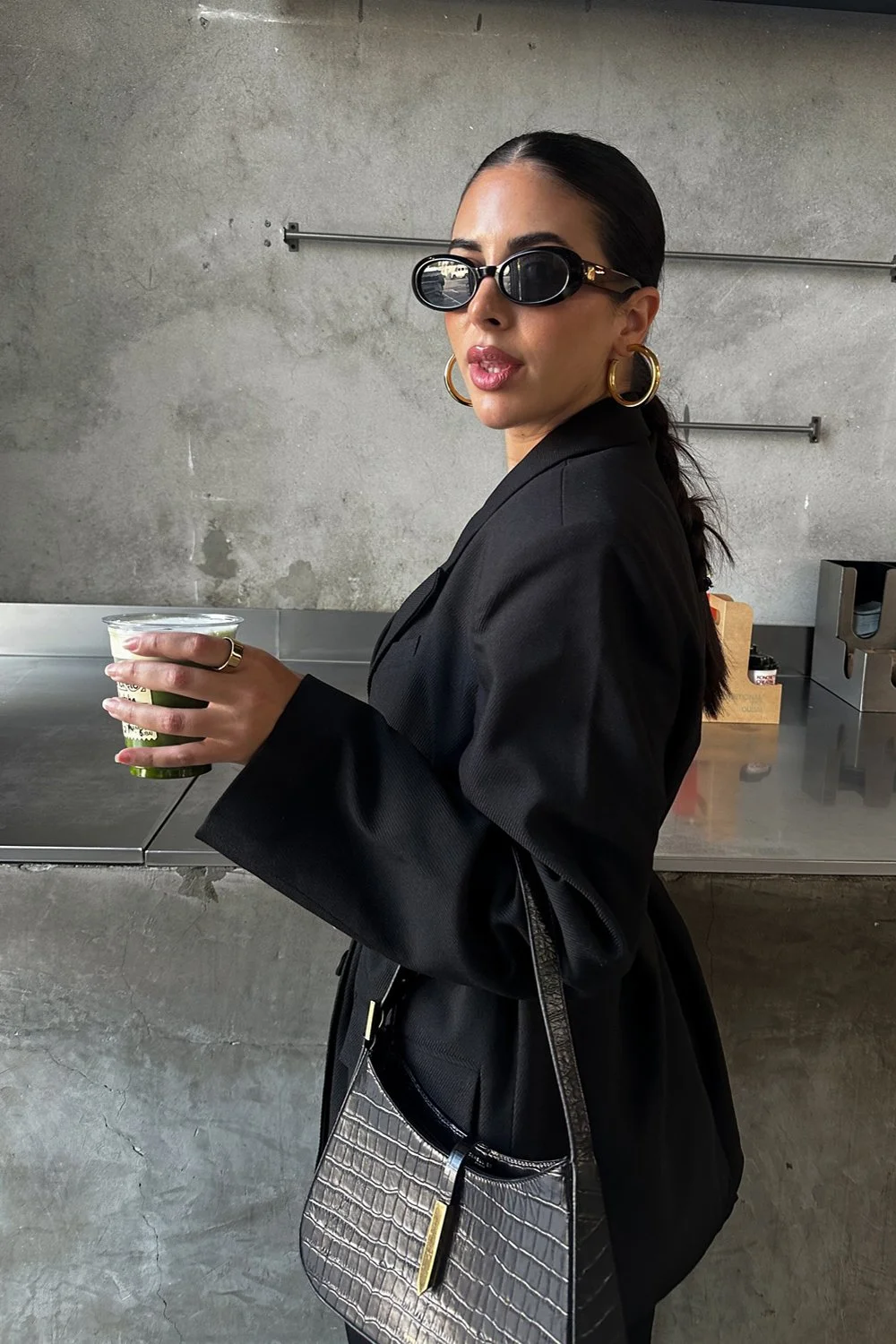 @basma_bada in Le Specs Work It Sunglasses - Black