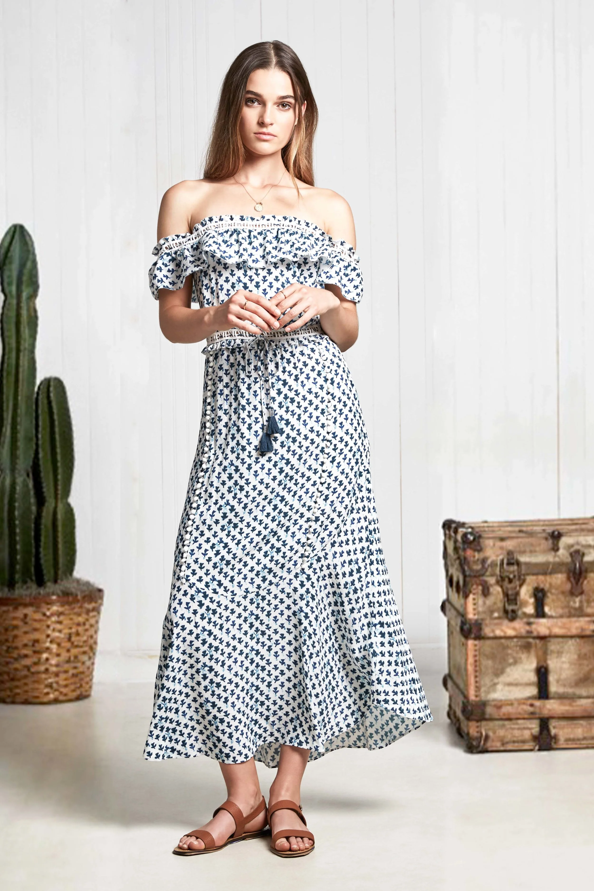 Saylor Juliette Off The Shoulder Maxi Dress With Tassels