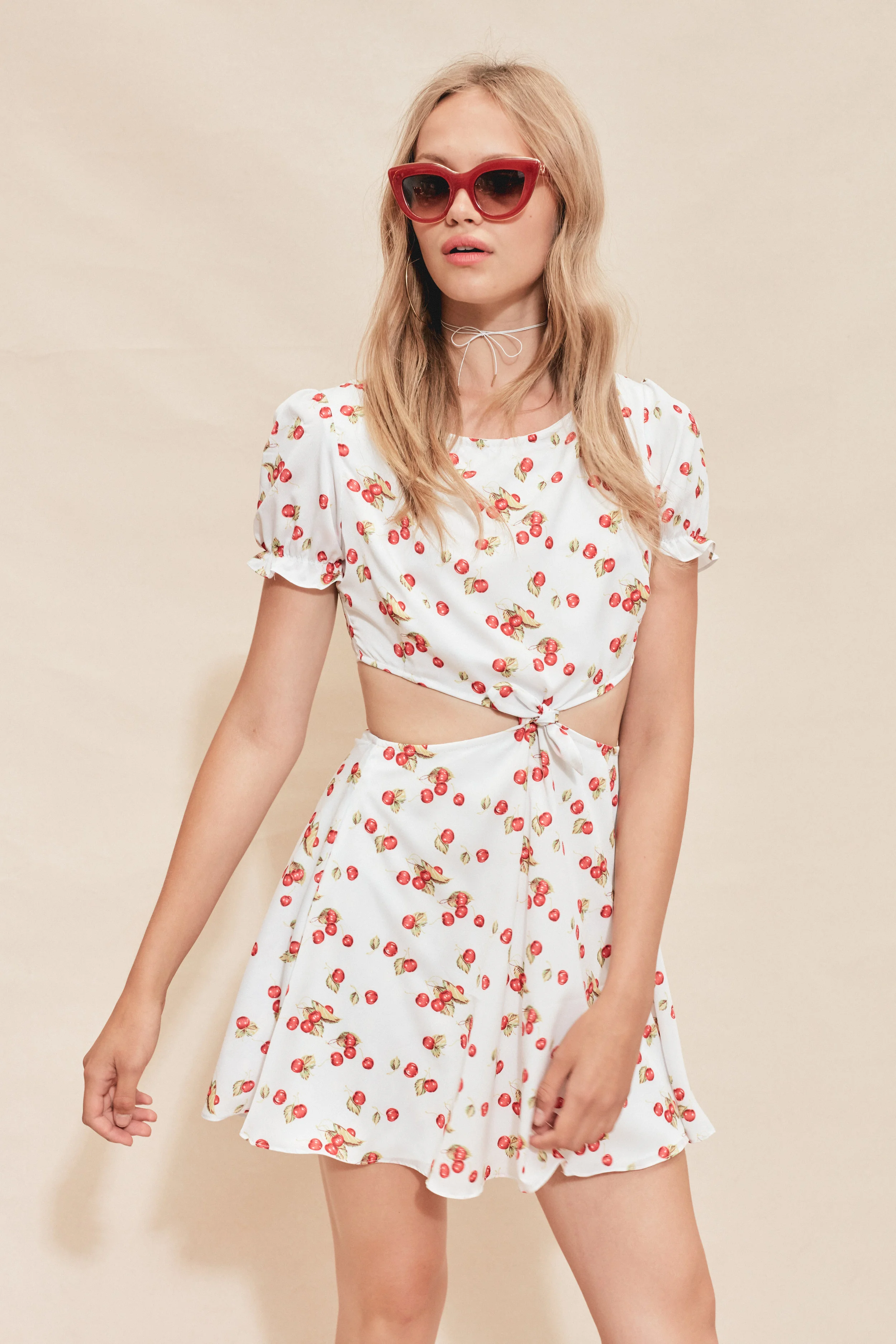 For Love & Lemons Cherry Waist Cut Out Dress - Creme