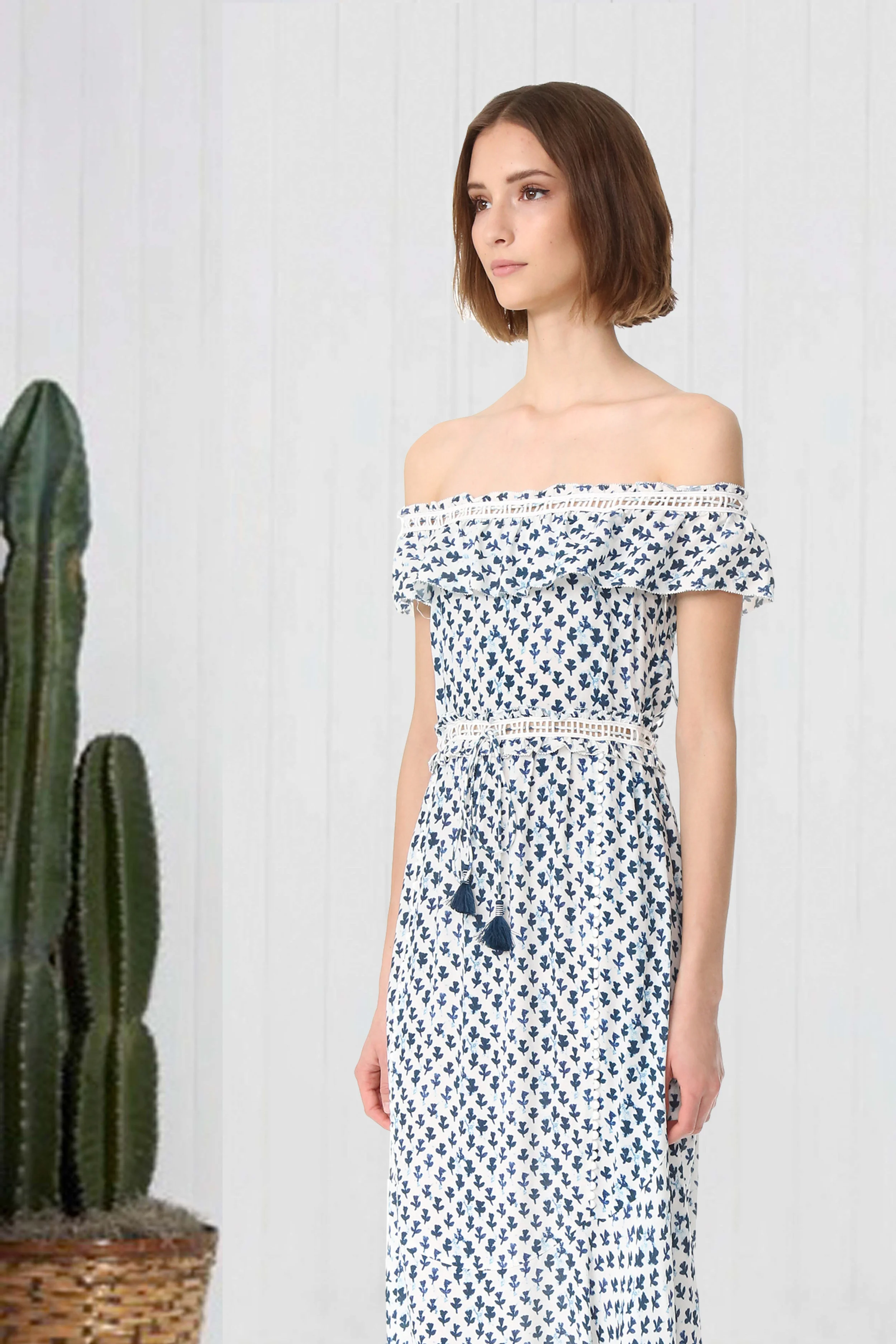 Saylor Juliette Off The Shoulder Maxi Dress With Tassels