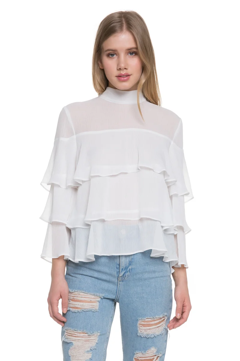 Endless Rose High Neck Frill Top - Ivory