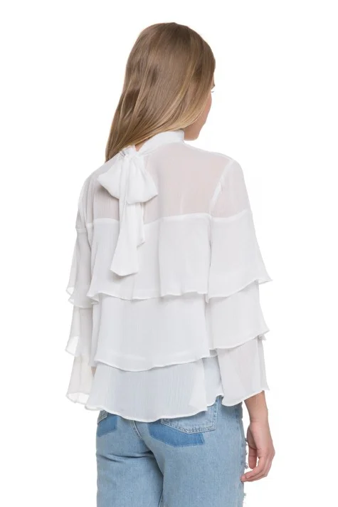 Endless Rose High Neck Frill Top - Ivory