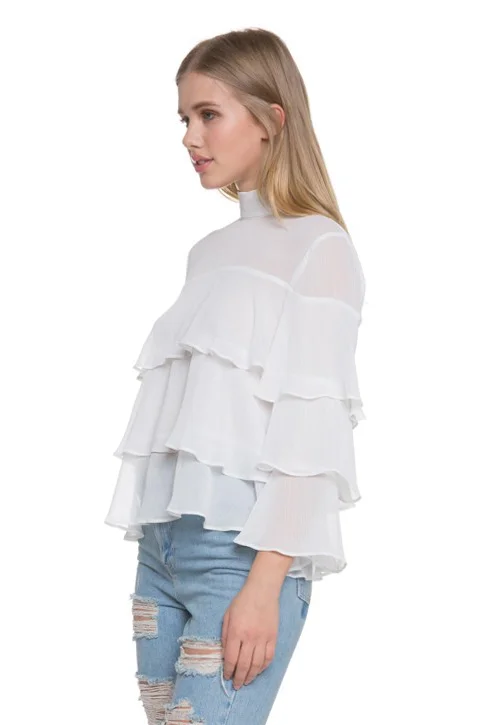 Endless Rose High Neck Frill Top - Ivory
