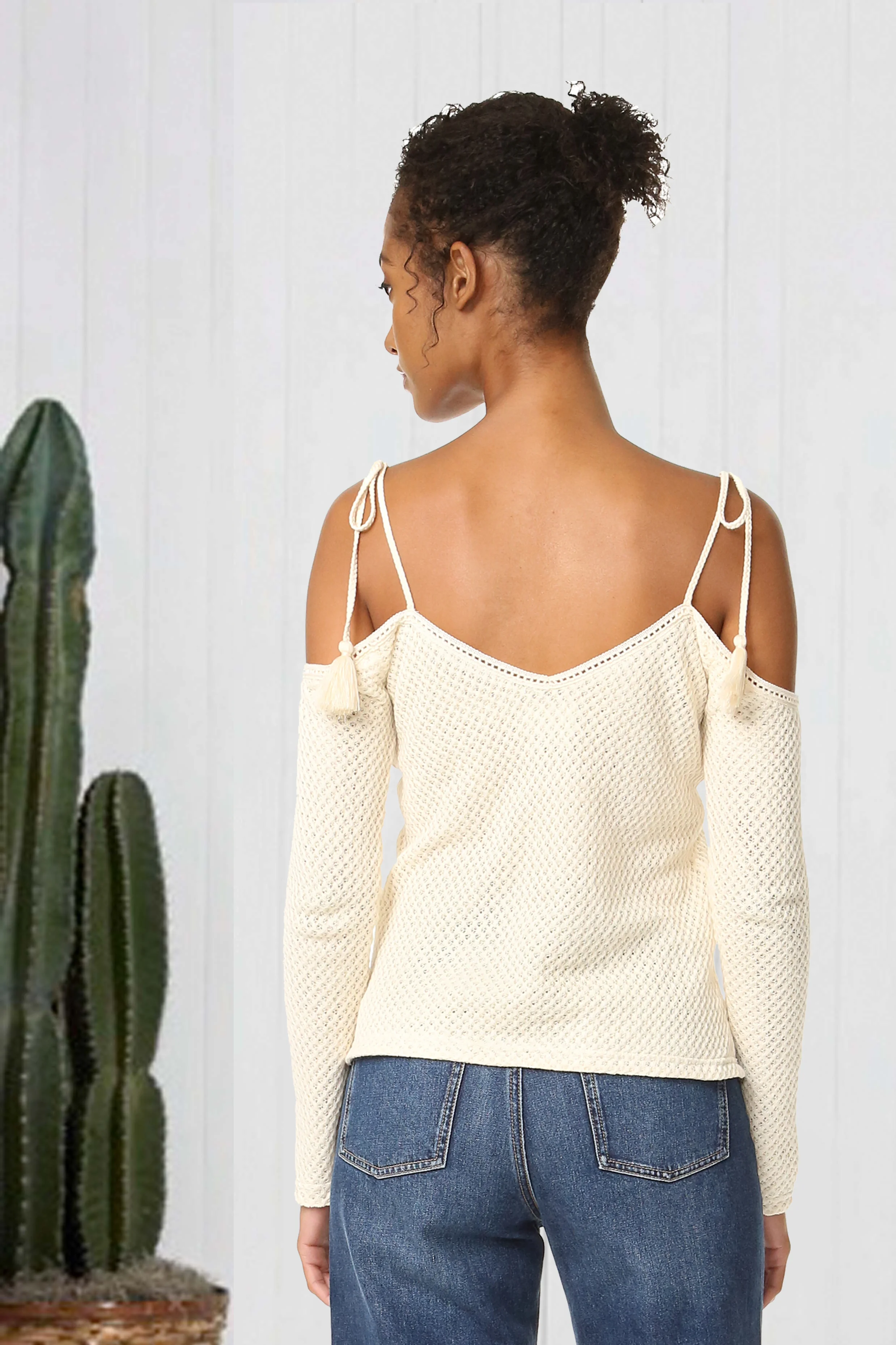 Saylor Niki Cold Shoulder Open Knit Sweater