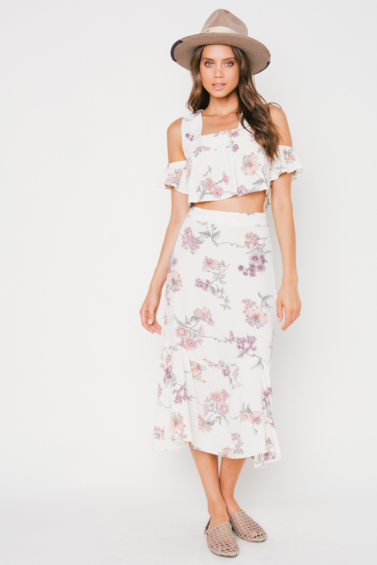 Flynn Skye Evan Floral Cold Shoulder Cropped Top