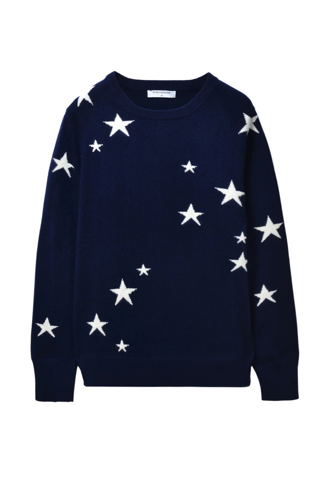 Pure Cashmere Star Jacquard Crew Neck Cashmere Sweater - Navy/ Ivory