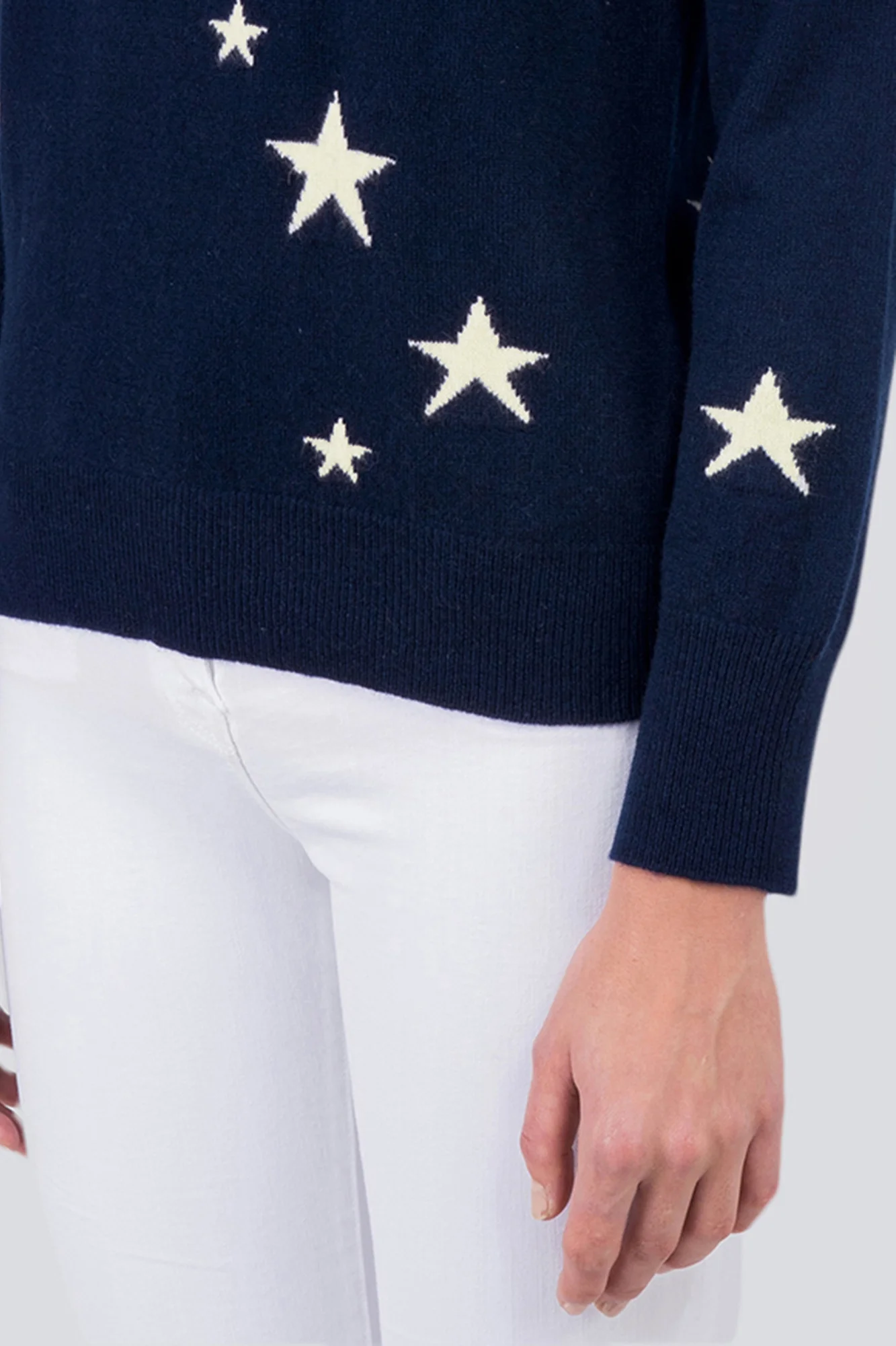 Pure Cashmere Star Jacquard Crew Neck Cashmere Sweater - Navy/ Ivory