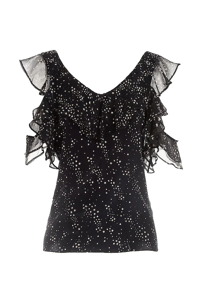 LoveShackFancy Imogen Cold Shoulder Top - Black Star Print