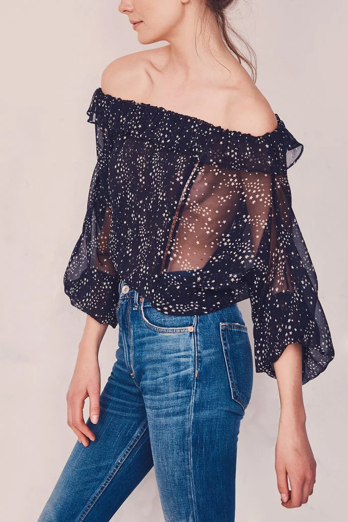 LoveShackFancy Nellie Top - Black Star Print