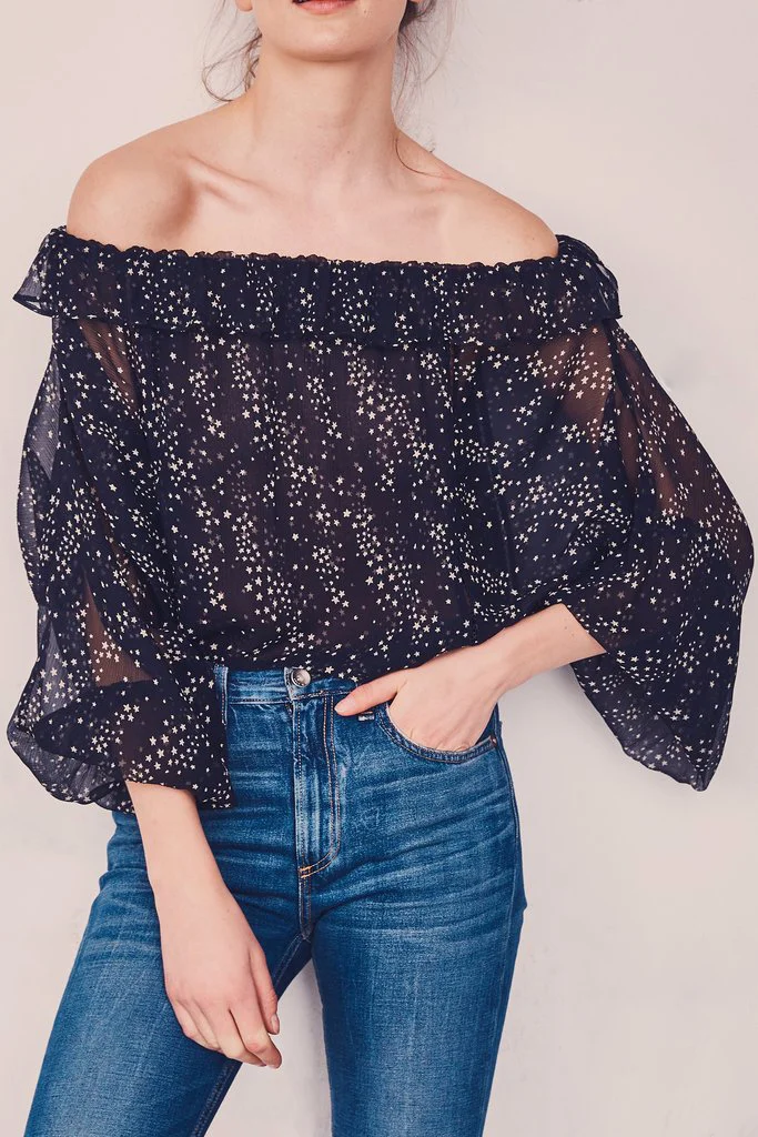LoveShackFancy Nellie Top - Black Star Print