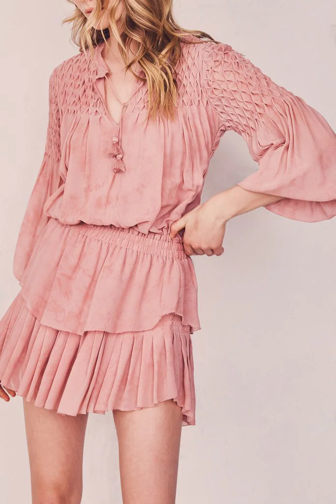 LoveShackFancy Silk Smocked Popover Dress - Pink