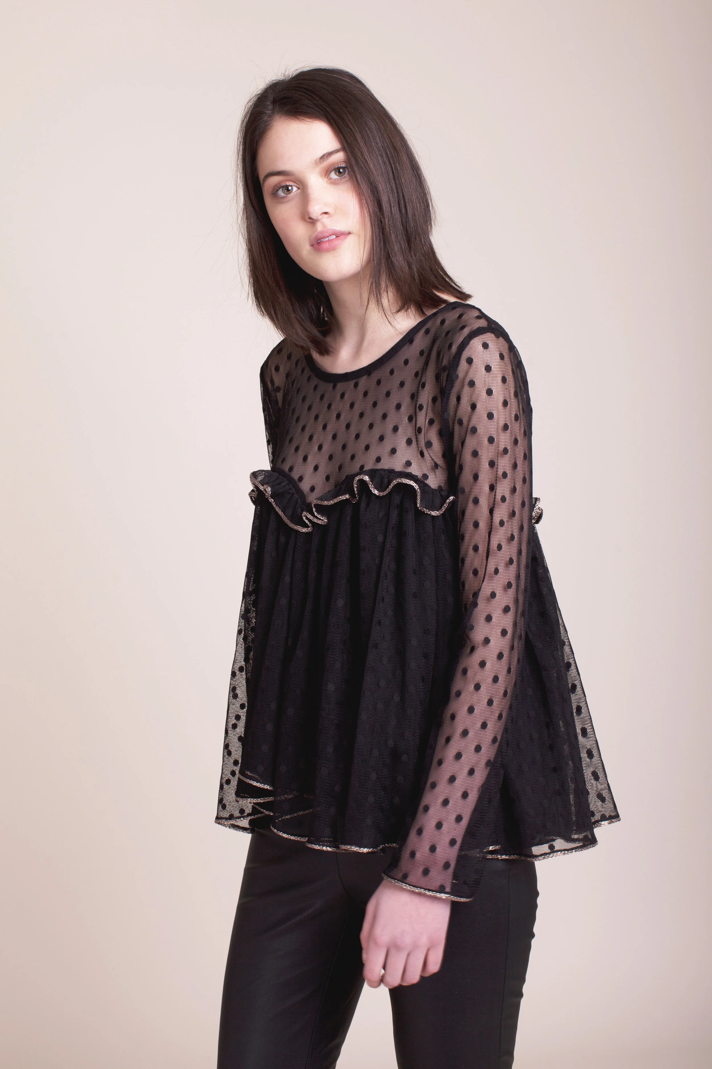 Deby Debo Roxy Ruffle Sheer Top